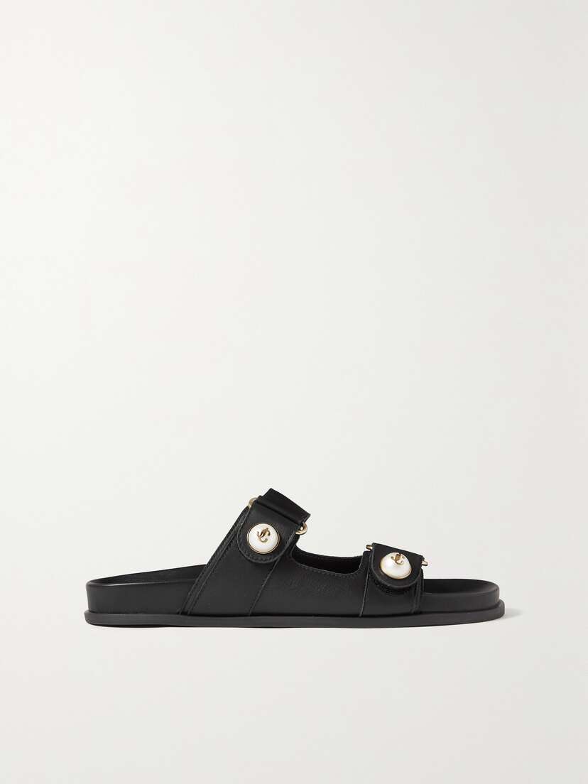 Jimmy Choo Fayence Faux Pearl-embellished Leather Slides
