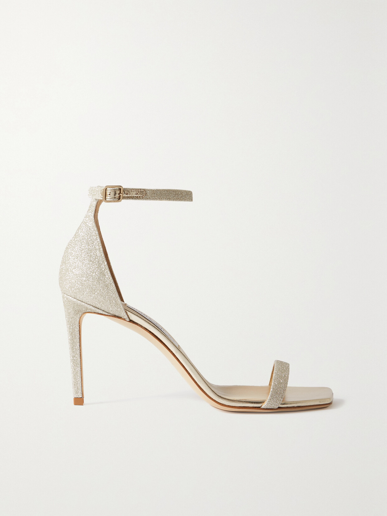 Jimmy Choo Alva 85 Glittered Leather Sandals - Silver