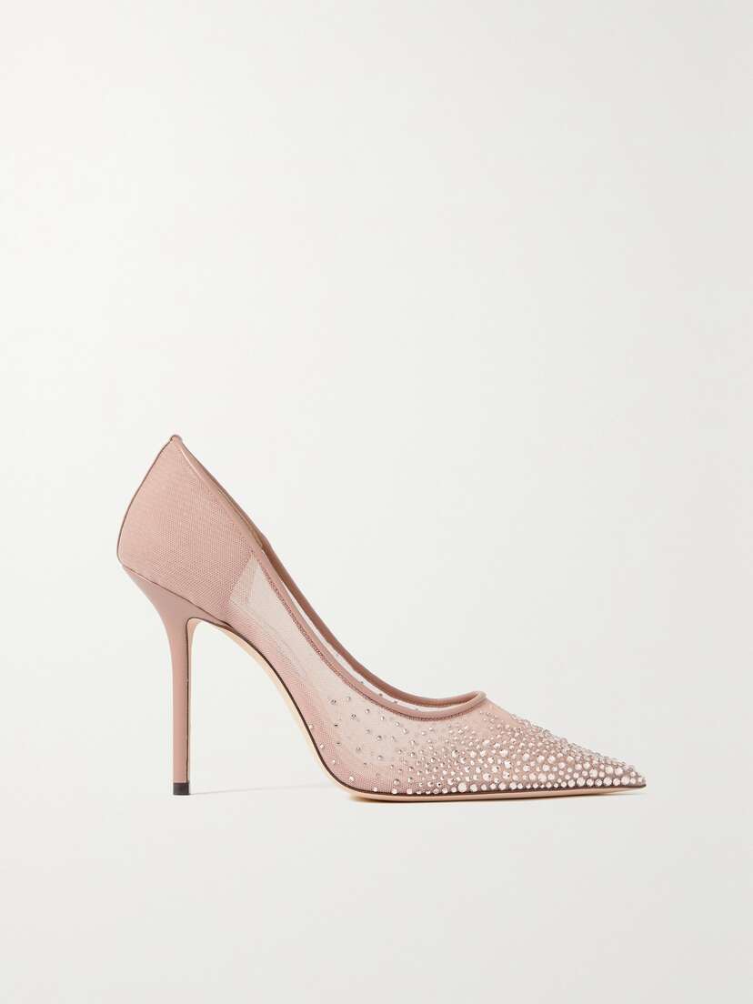 Jimmy Choo Love 100 Leather-trimmed Crystal-embellished Mesh Pumps