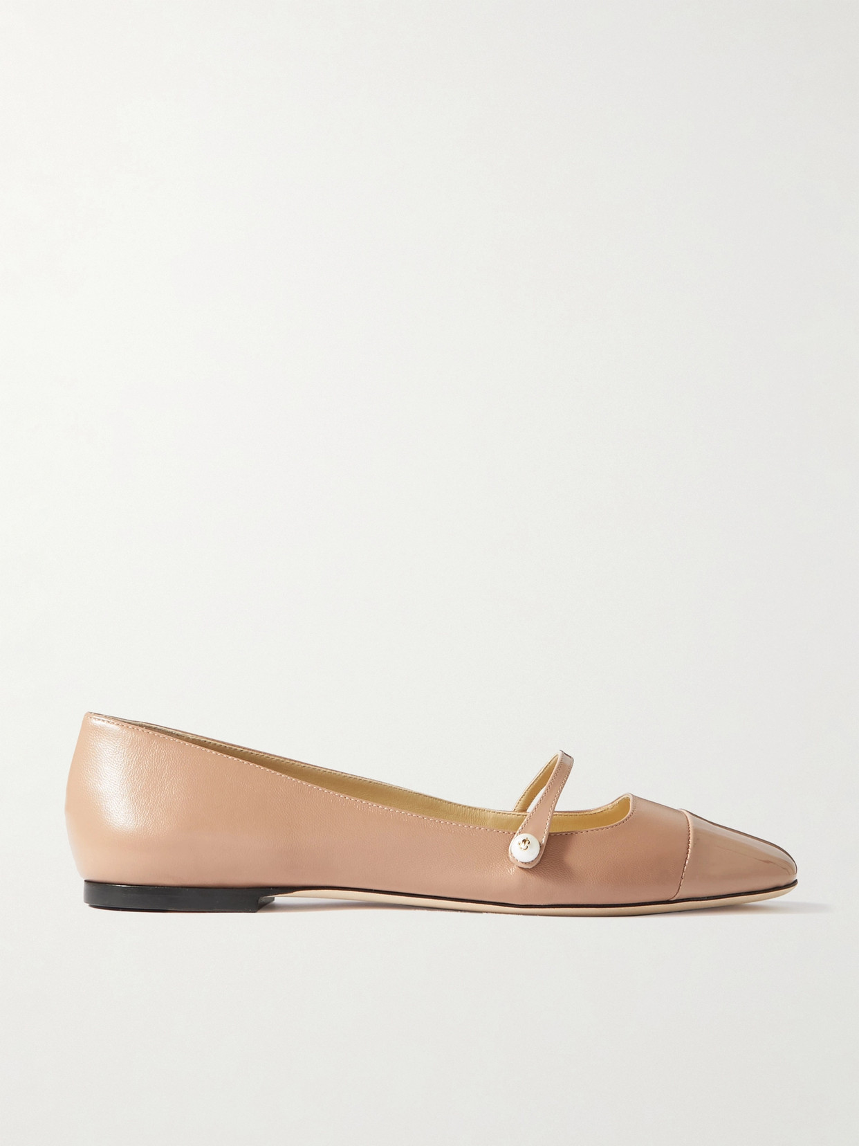 Jimmy Choo - Elisa Embellished Patent-trimmed Leather Mary Jane Flats - Neutrals