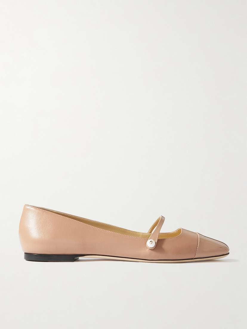 Jimmy Choo Elisa Embellished Patent-trimmed Leather Mary Jane Flats