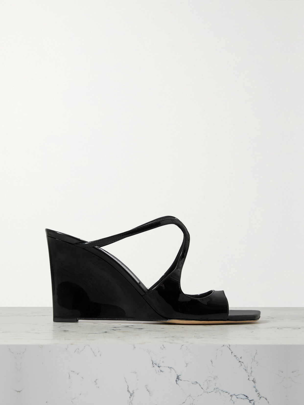 Jimmy Choo Anise 85 Patent-leather Wedge Sandals - Black