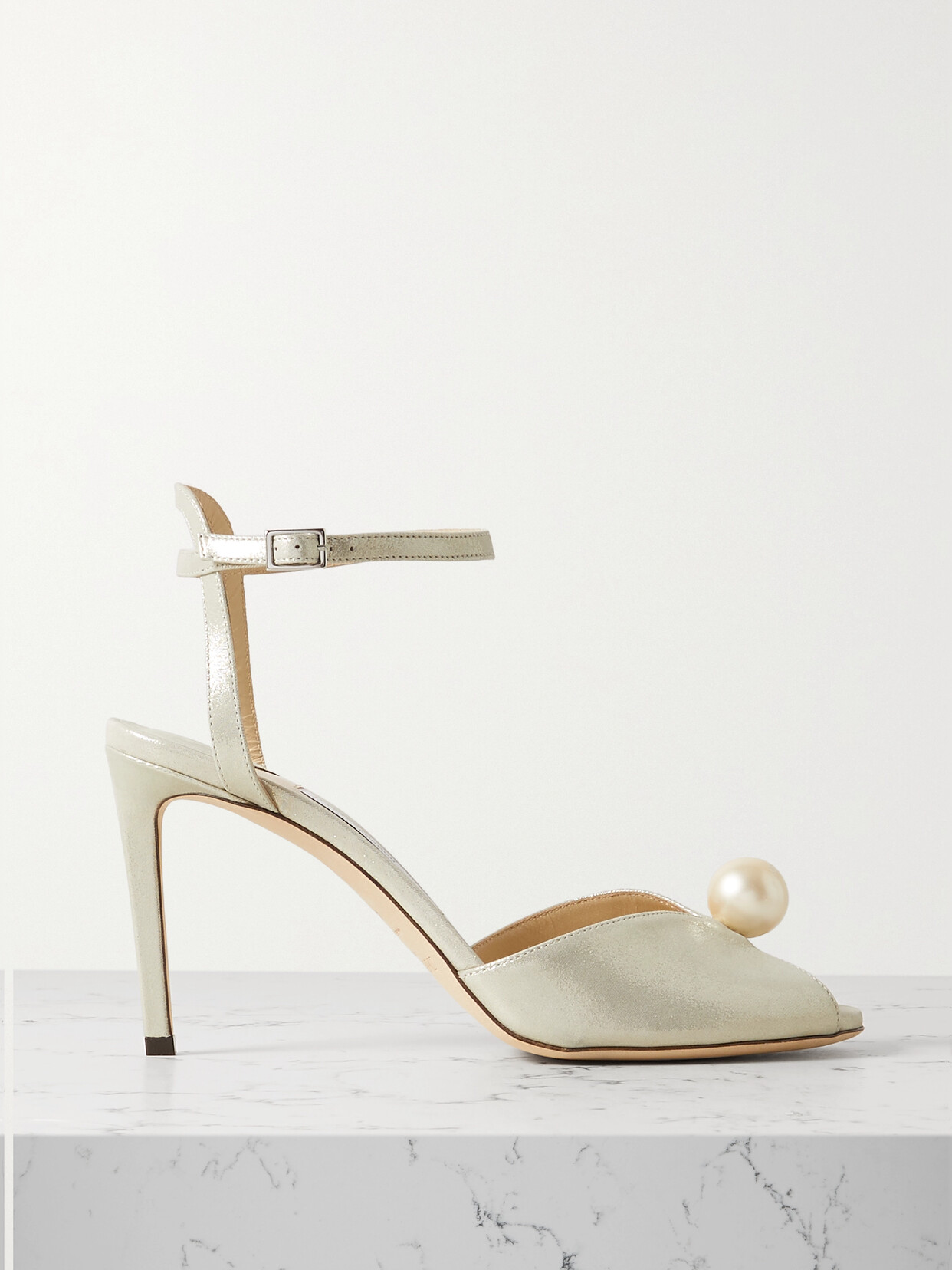 Jimmy Choo Sacora 85 Faux Pearl-embellished Metallic Leather Sandals - Gold