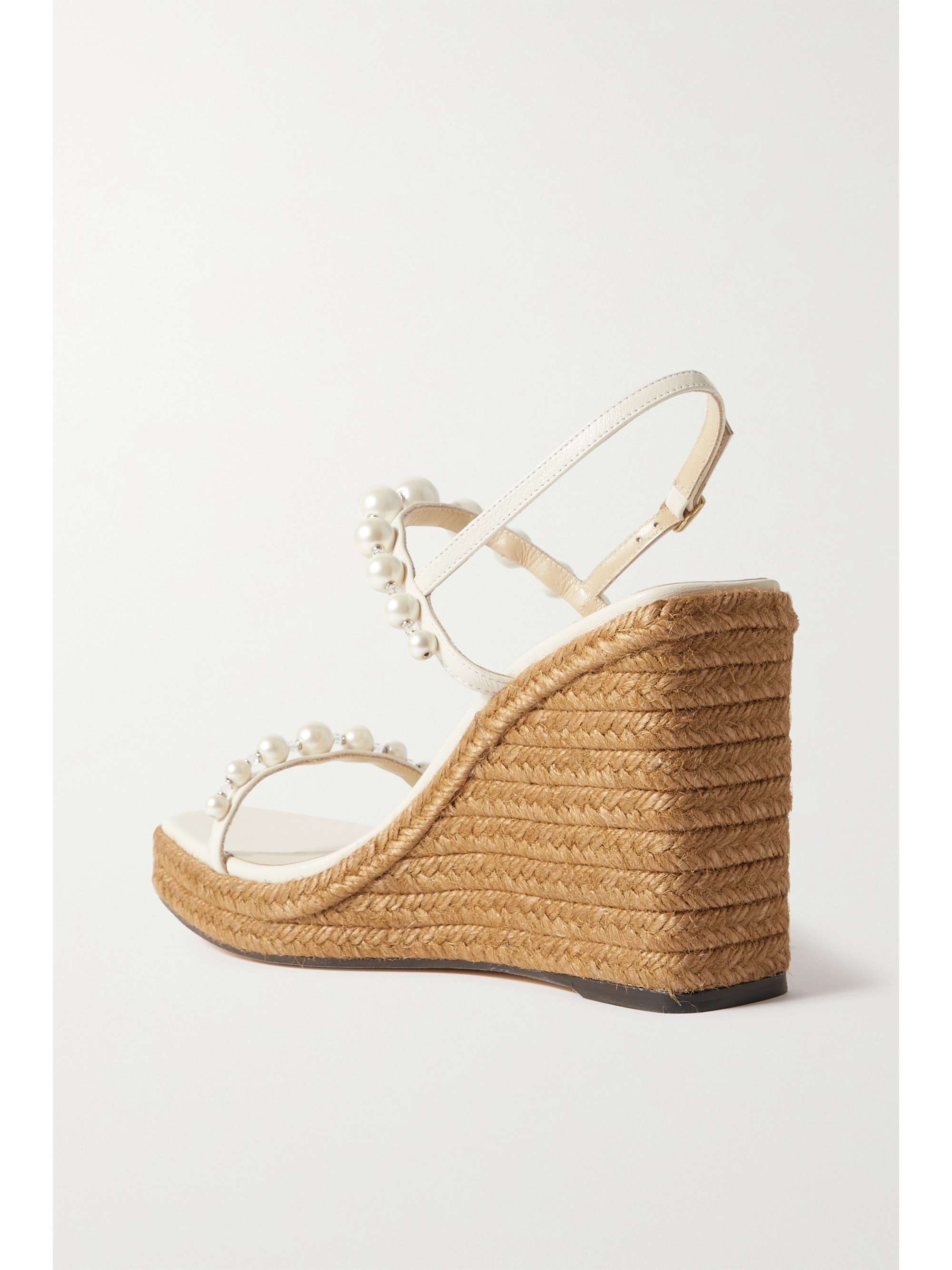 JIMMY CHOO Amatuus 110 pearl-embellished leather and raffia wedge sandals