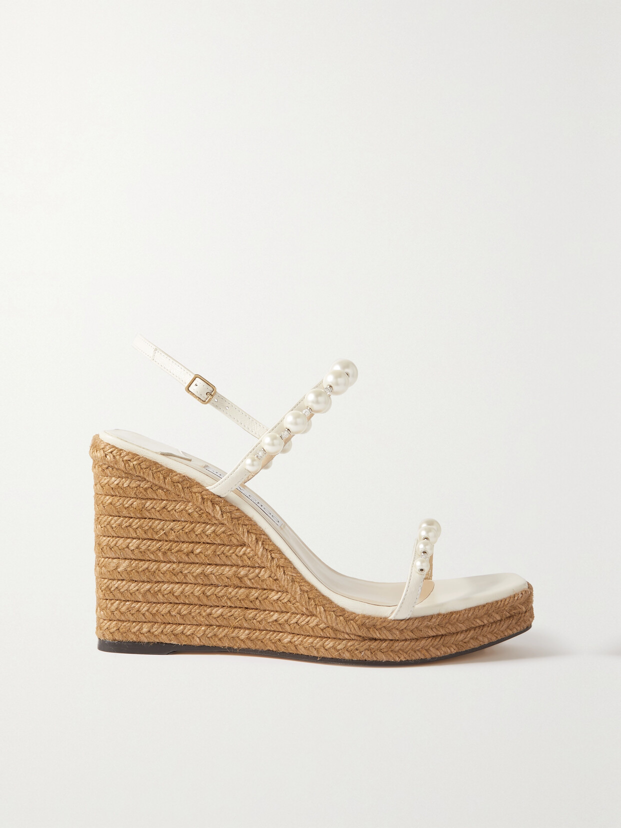 Jimmy Choo Amatuus 110 Embellished Leather Espadrille Wedge Sandals In White