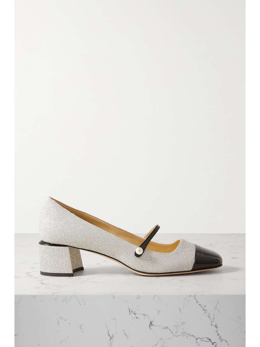 Jimmy Choo Elisa 45 Glittered And Patent-leather Mary Jane Pumps