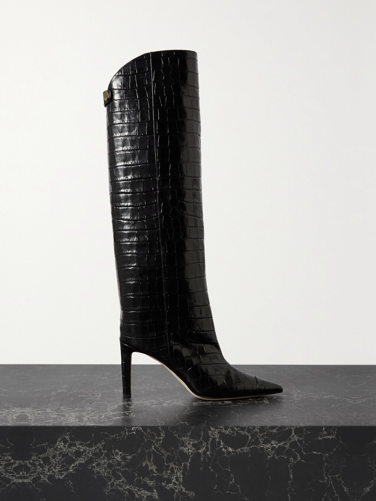 Jimmy Choo Alizze 85 Croc-effect Glossed-leather Knee Boots - Black