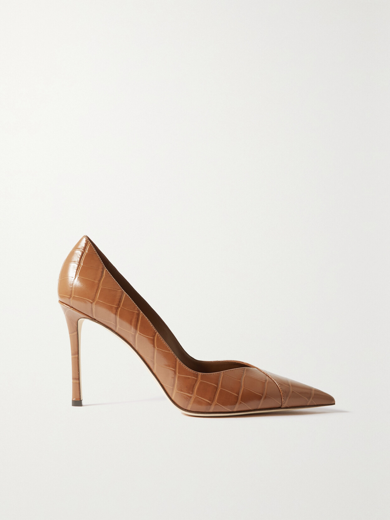 Jimmy Choo Cass 95 Croc-effect Leather Pumps - Brown