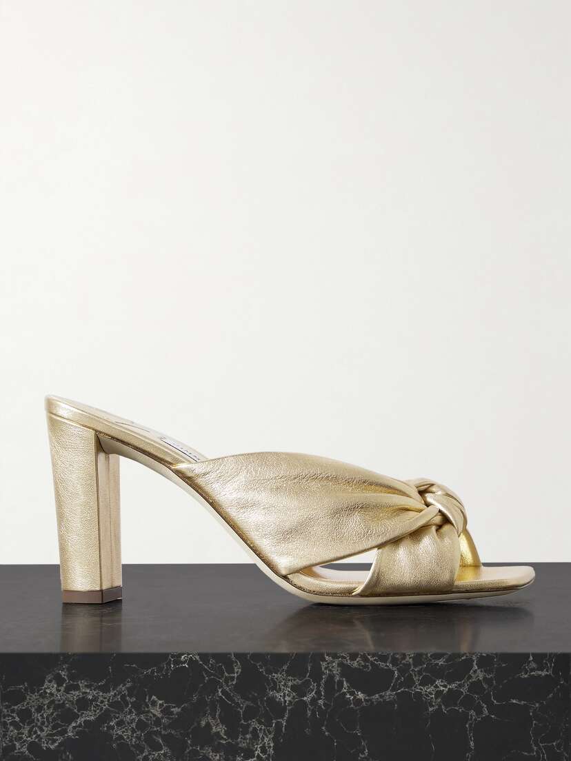 Jimmy Choo Avenue 85 Knotted Metallic Leather Mules