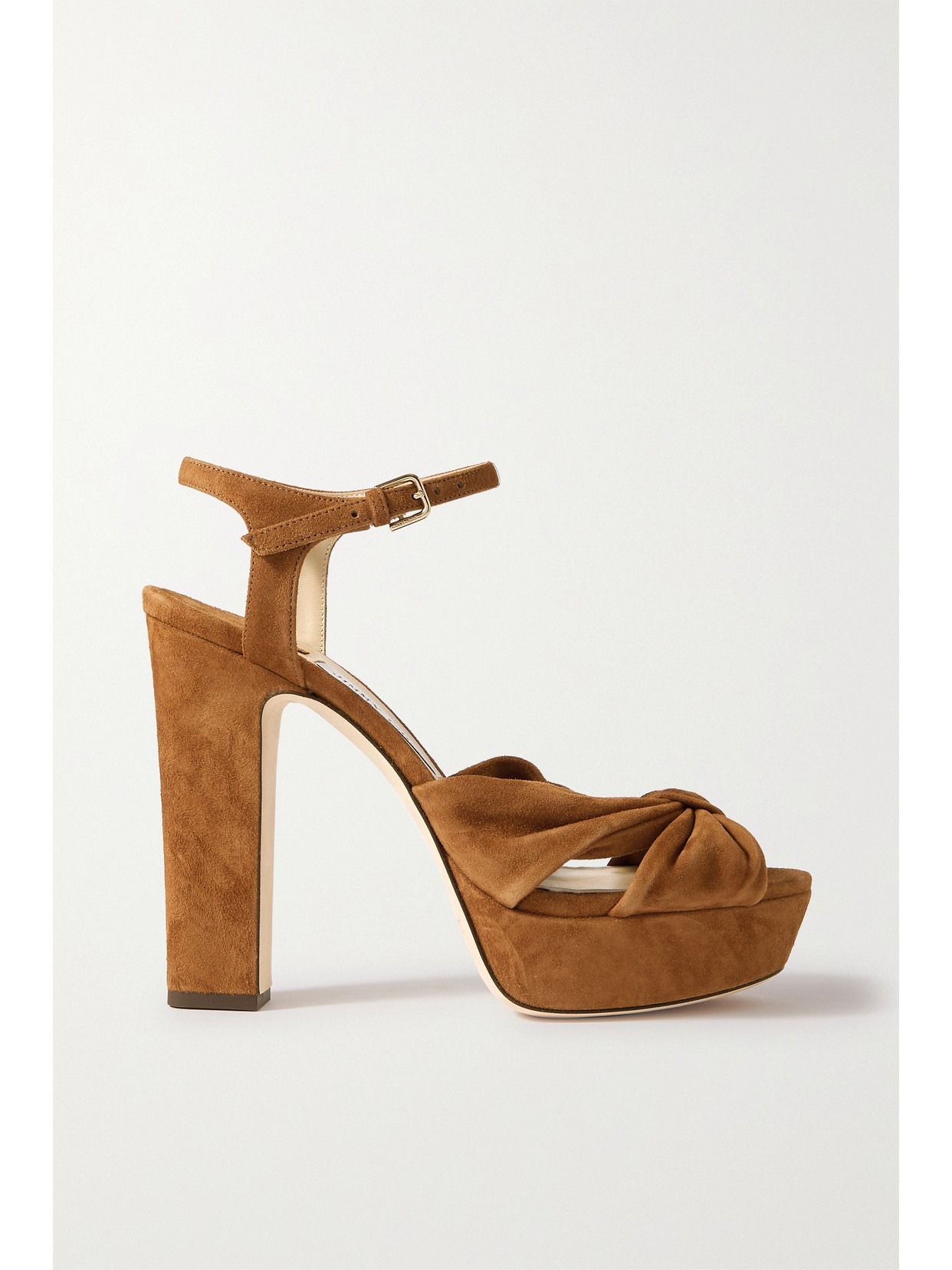 Jimmy Choo Heloise 120 Knotted Suede Platform Sandals - Brown