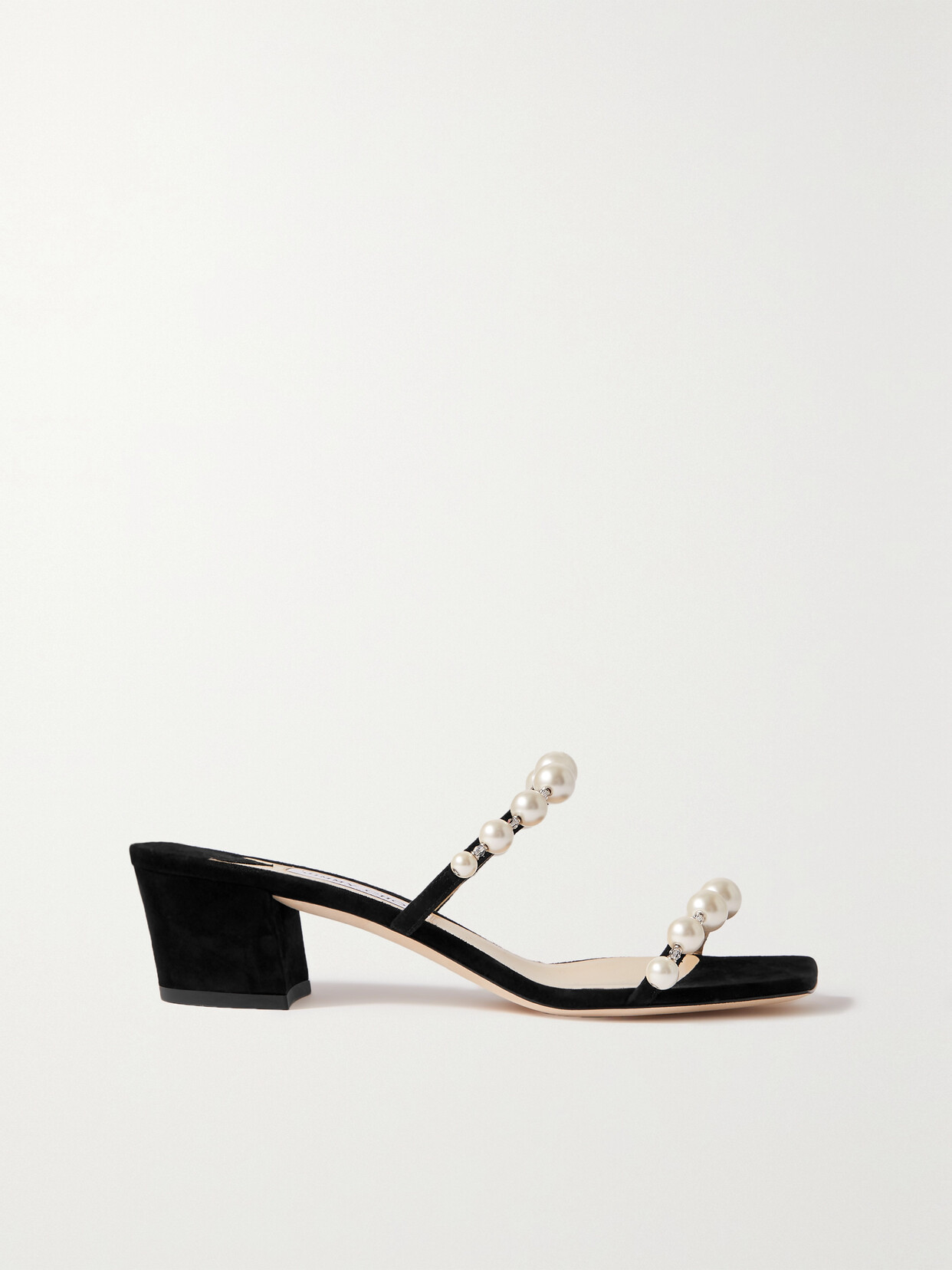 Jimmy Choo Amara Suede Pearly-stud Slide Sandals In Black