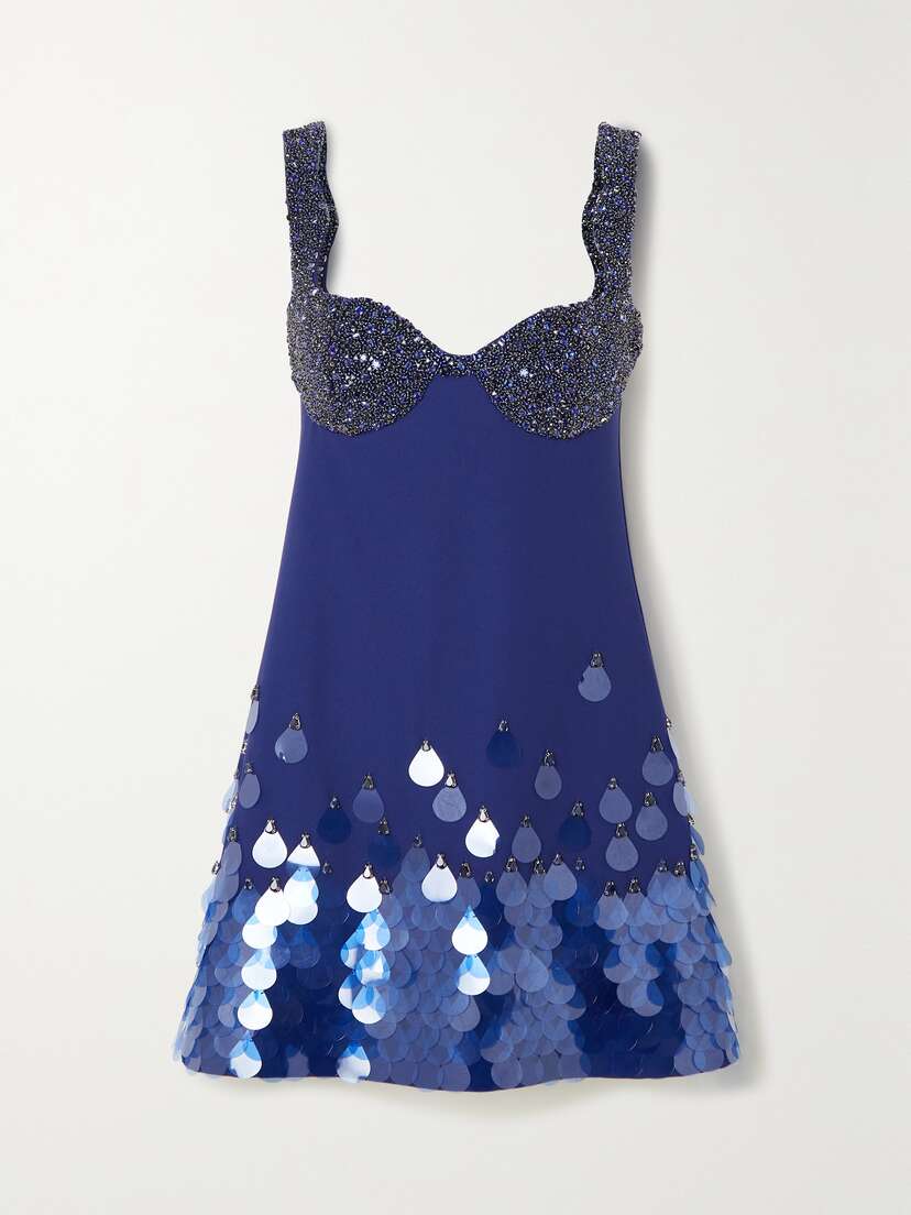 Clio Peppiatt Aqua Embellished Stretch-crepe Mini Dress