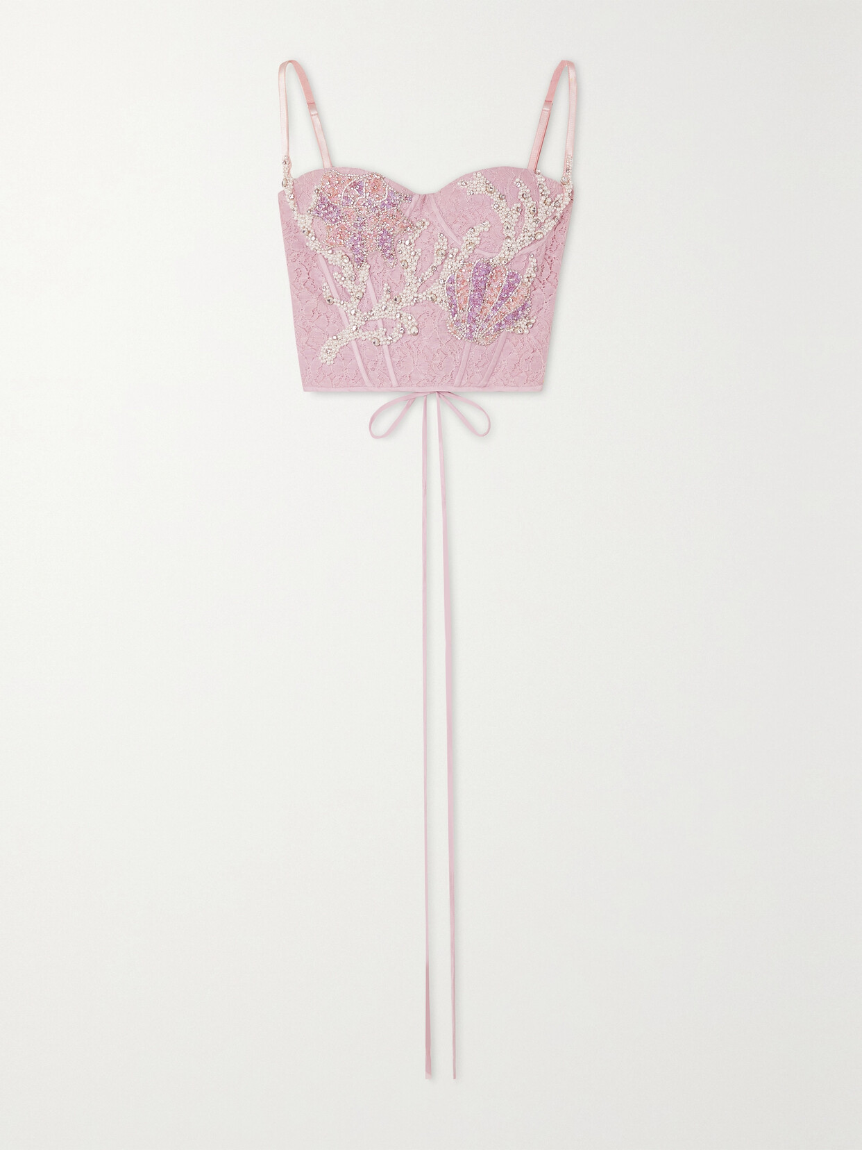 Clio Peppiatt - + The Vanguard Coral Embellished Cotton-lace Bustier Top - Pink