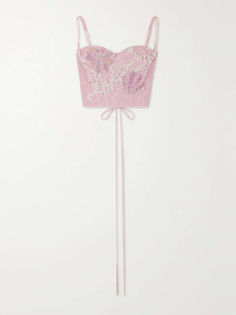 Clio Peppiatt + The Vanguard Coral Embellished Cotton-lace Bustier Top -  - x large