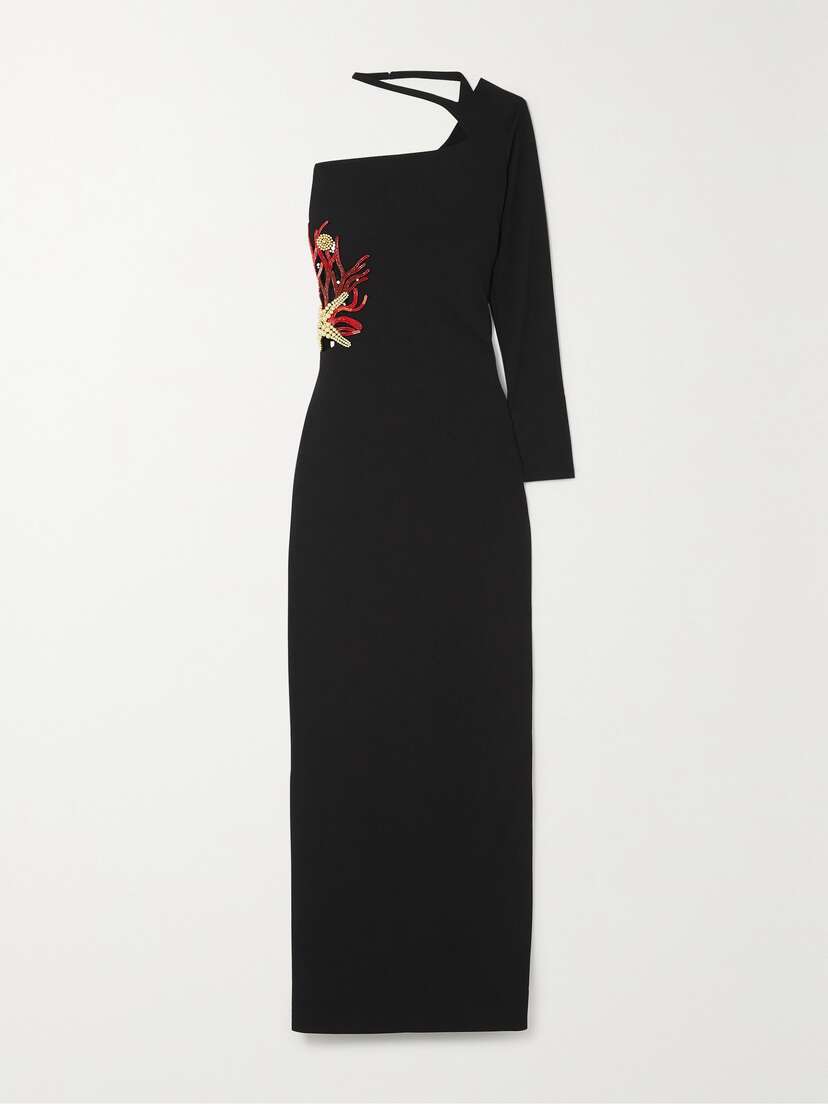 Clio Peppiatt Starfish One-sleeve Embellished Stretch-crepe Gown