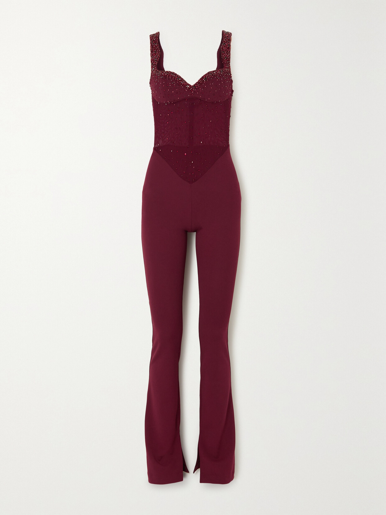 Clio Peppiatt + The Vanguard Anemone Embellished Tulle-trimmed Stretch-crepe Jumpsuit In Red