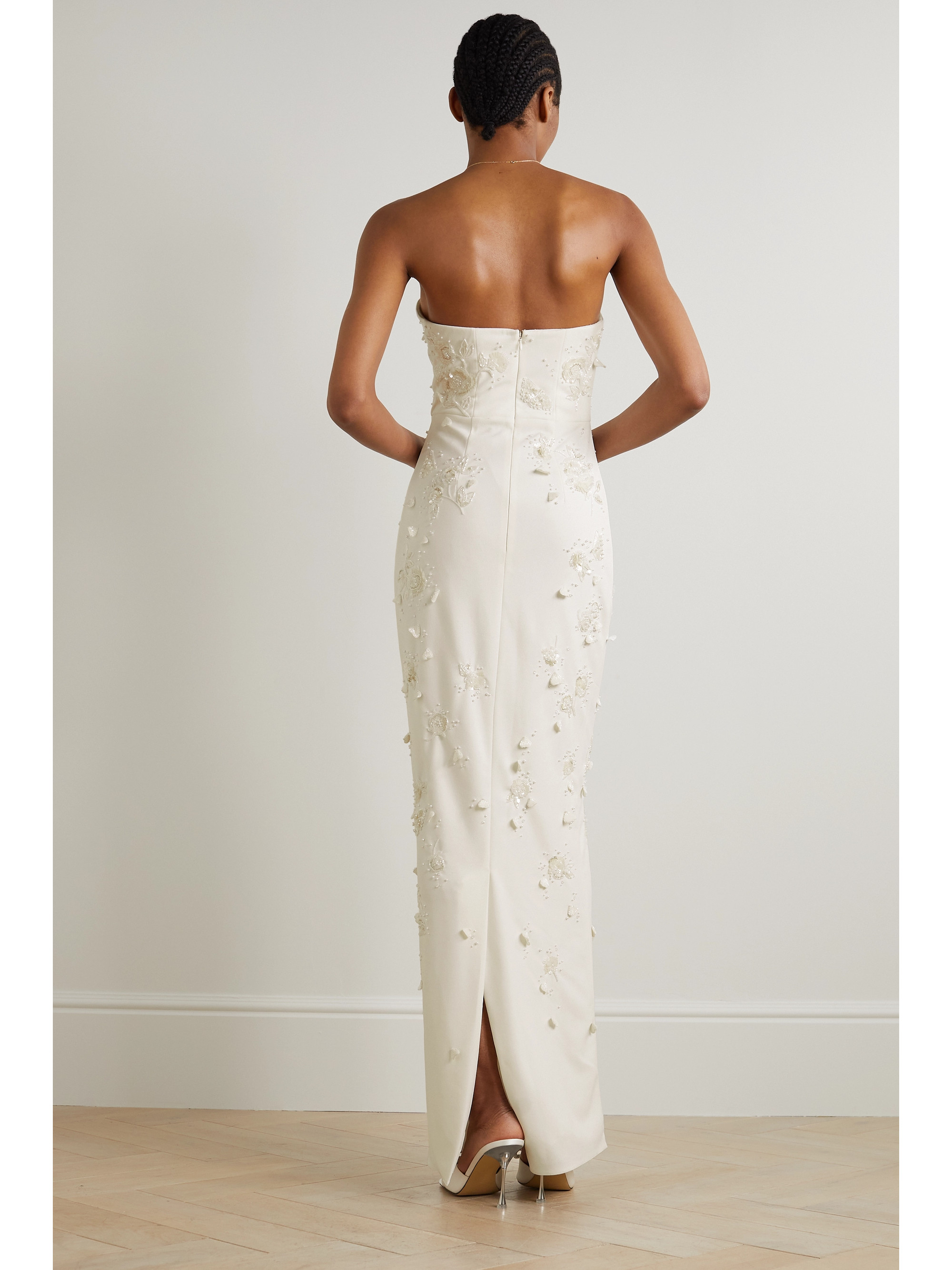 Clio Peppiatt Strapless embellished stretch-crepe gown