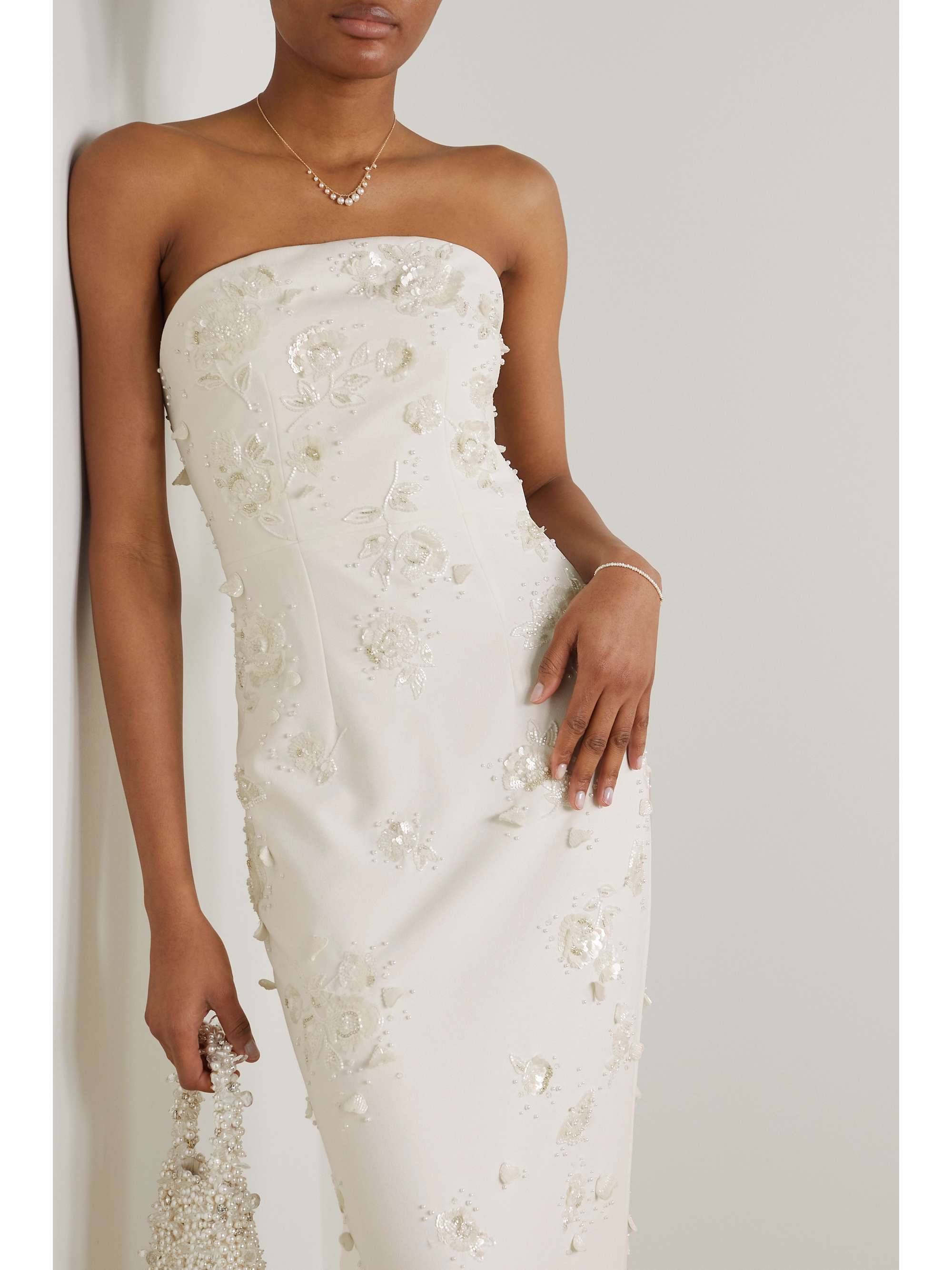 CLIO PEPPIATT Strapless embellished stretch-crepe gown