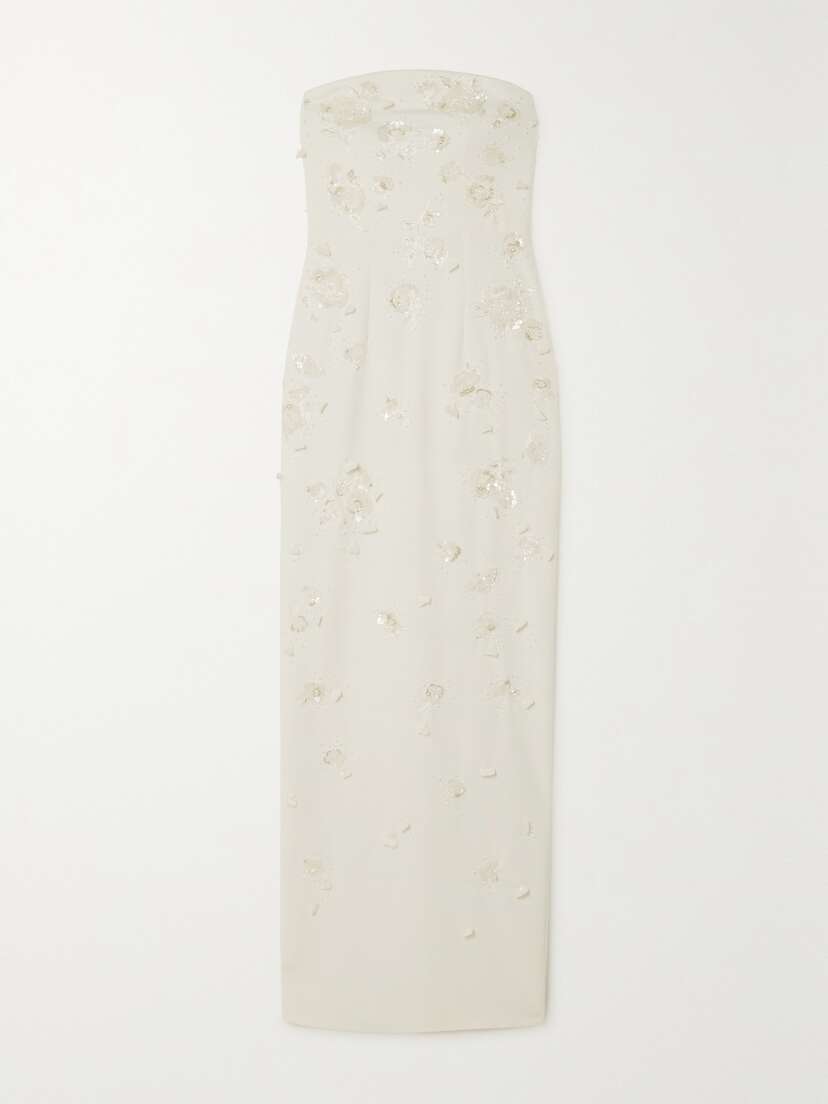 Clio Peppiatt Strapless Embellished Stretch-crepe Gown