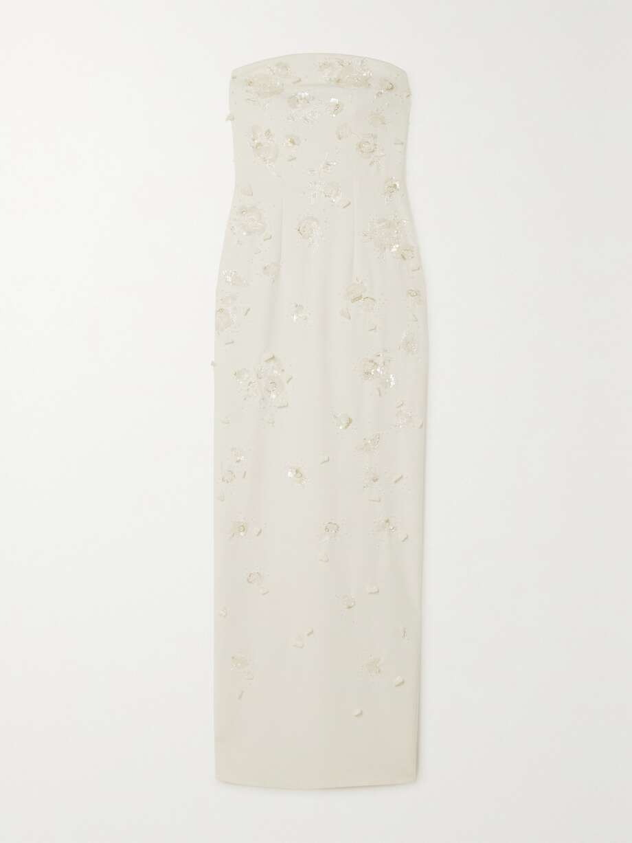 strapless embellished stretch-crepe gown