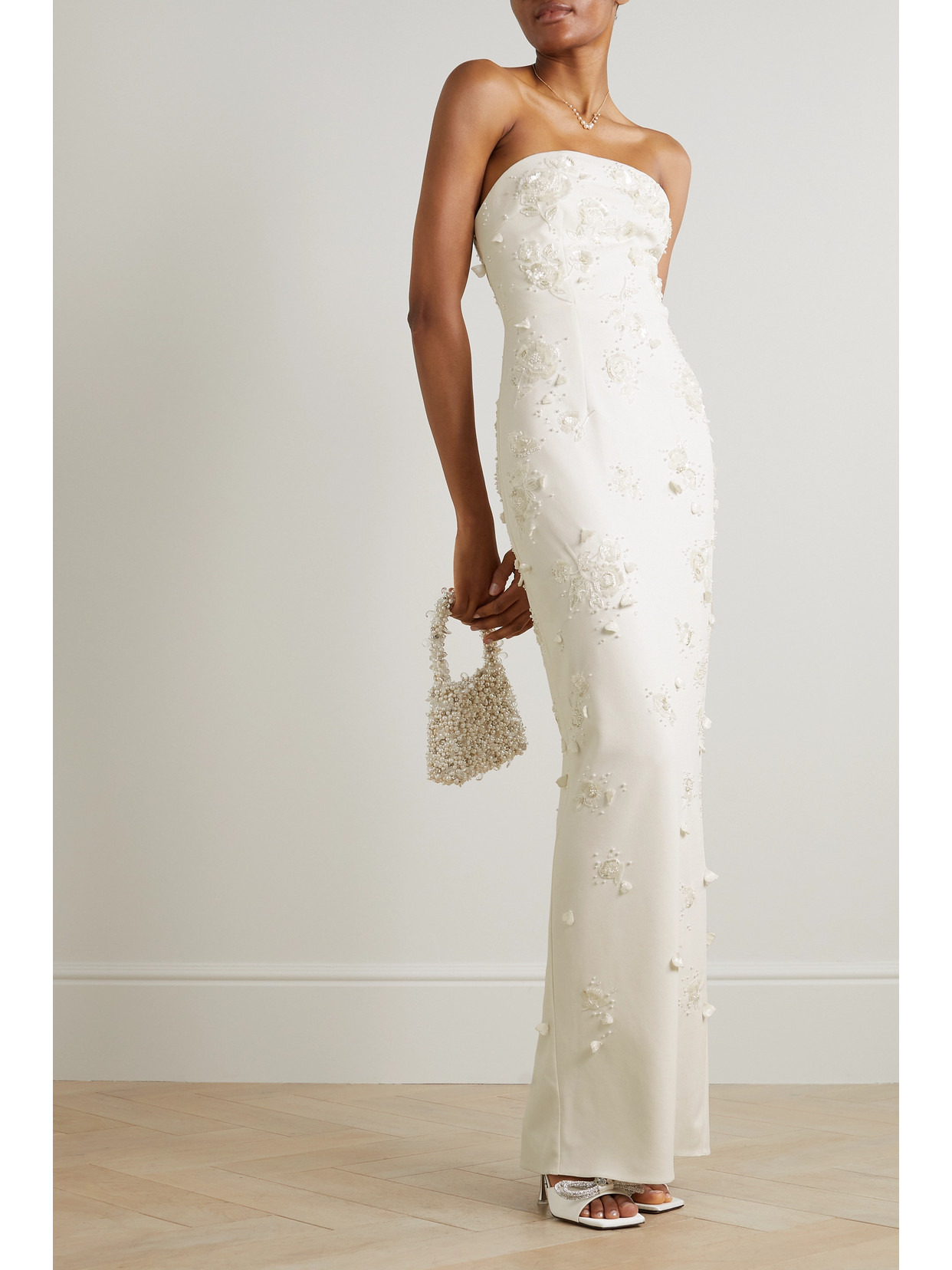 Clio Peppiatt Strapless Embellished Stretch-crepe Gown In Ivory