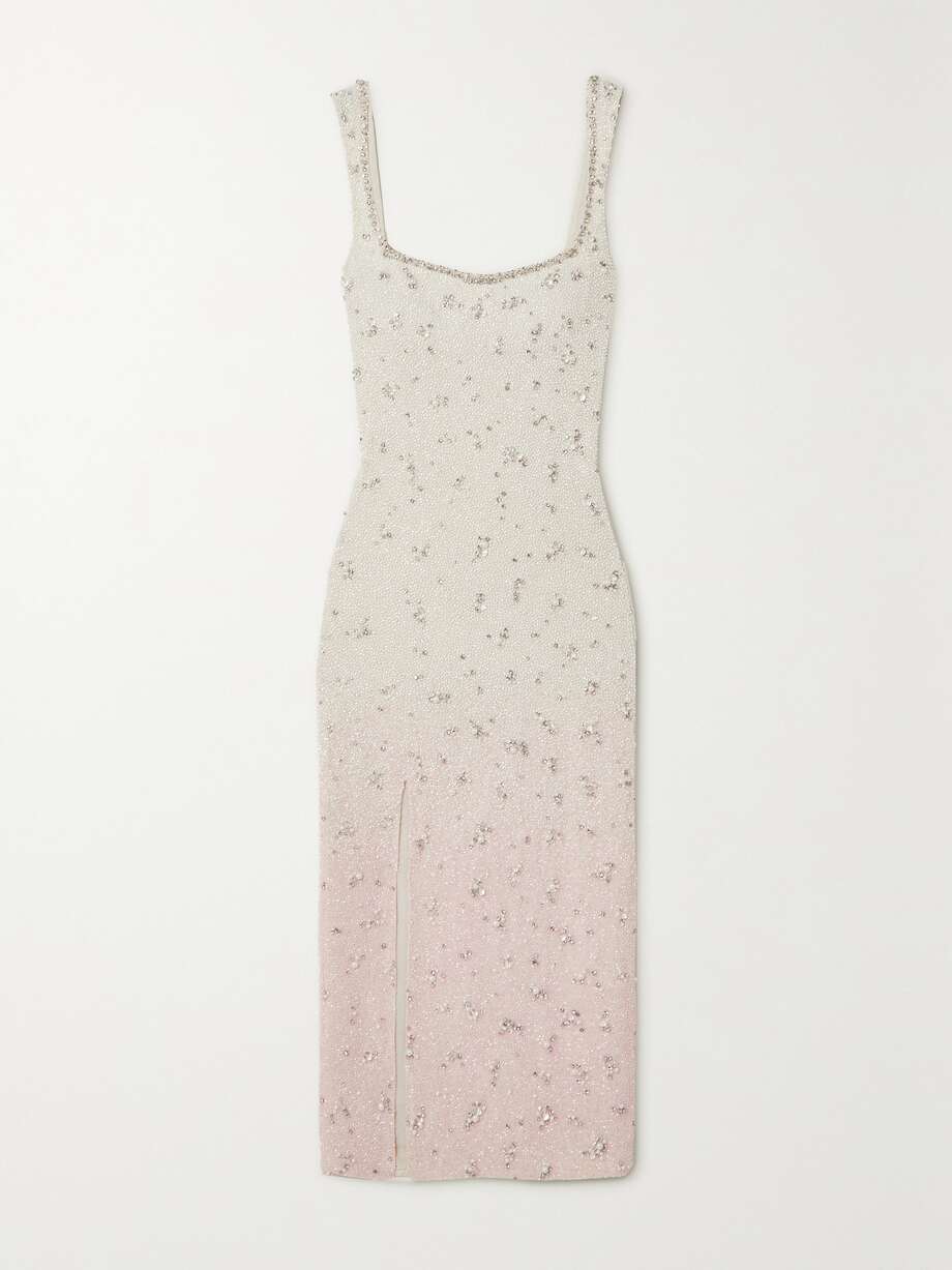 embellished stretch-tulle midi dress