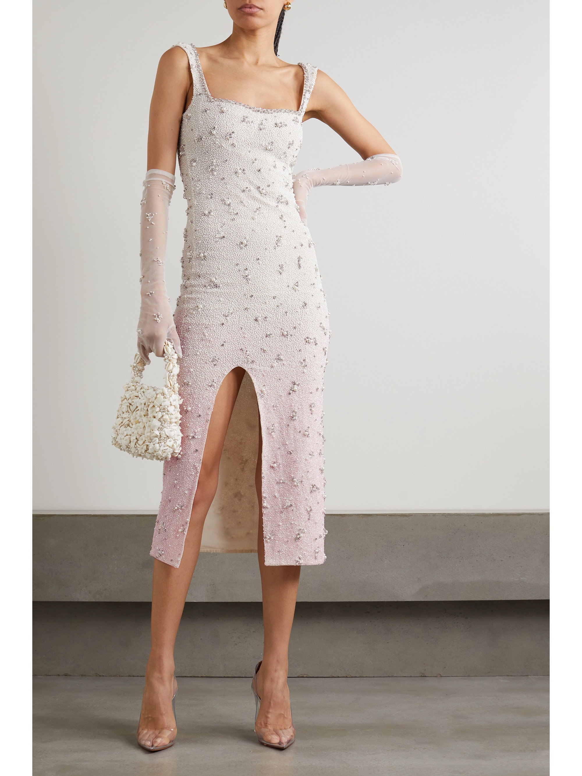 Clio Peppiatt Embellished stretch-tulle midi dress