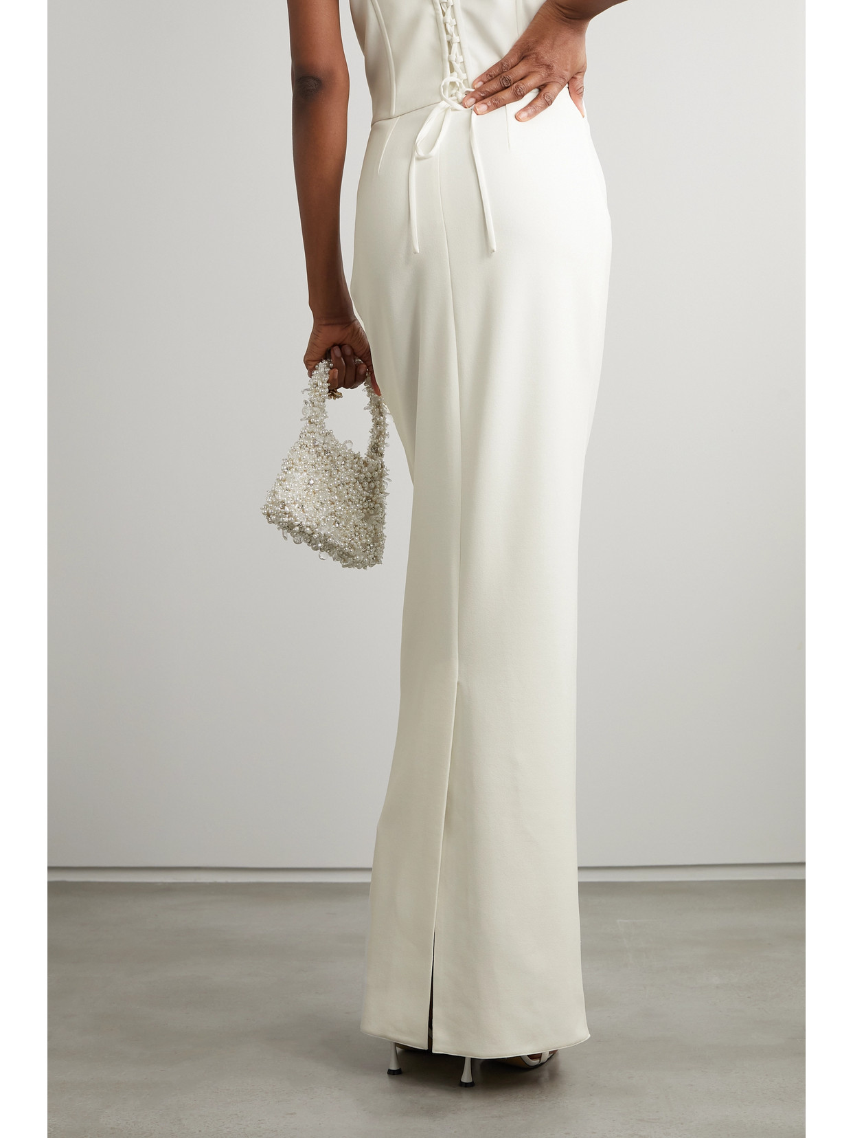 Shop Clio Peppiatt Stretch-crepe Maxi Skirt In Ivory