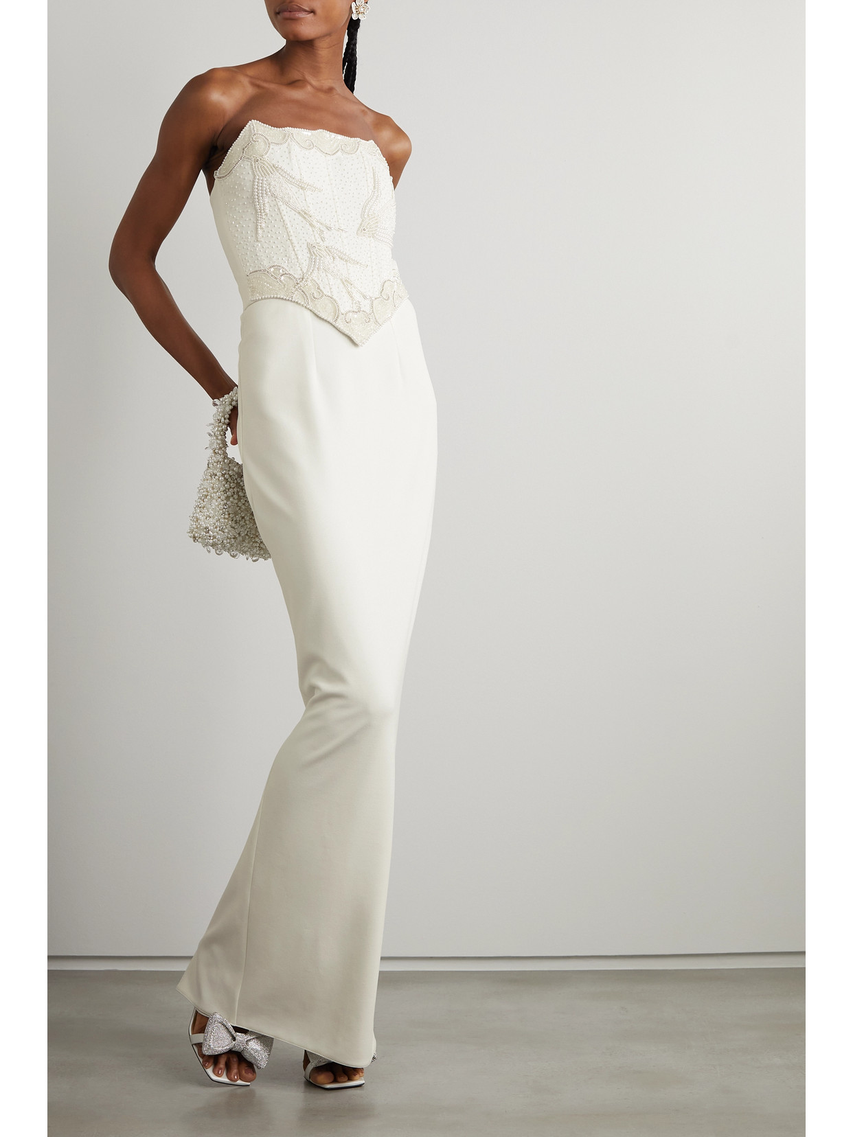 Shop Clio Peppiatt Stretch-crepe Maxi Skirt In Ivory