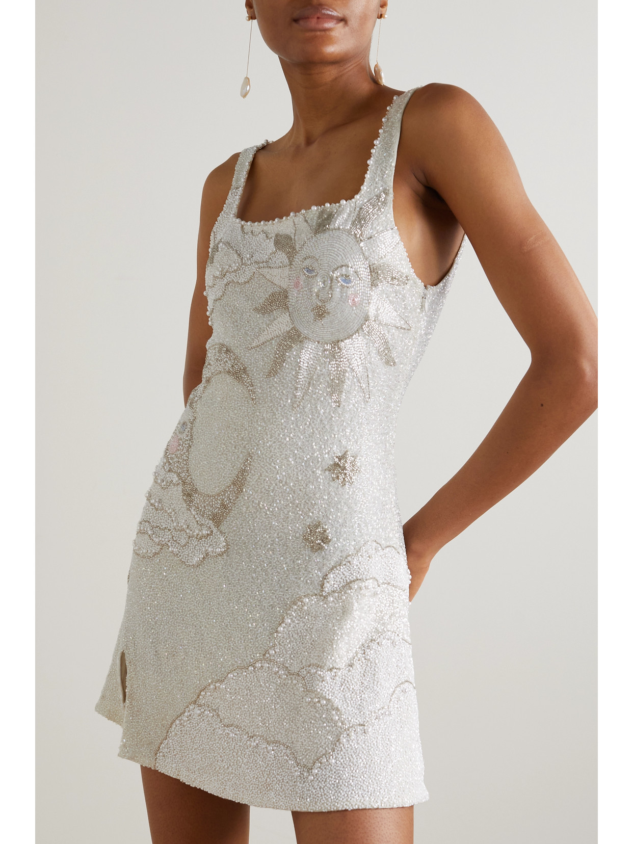 Shop Clio Peppiatt Lucina Embellished Stretch-mesh Mini Dress In Ivory