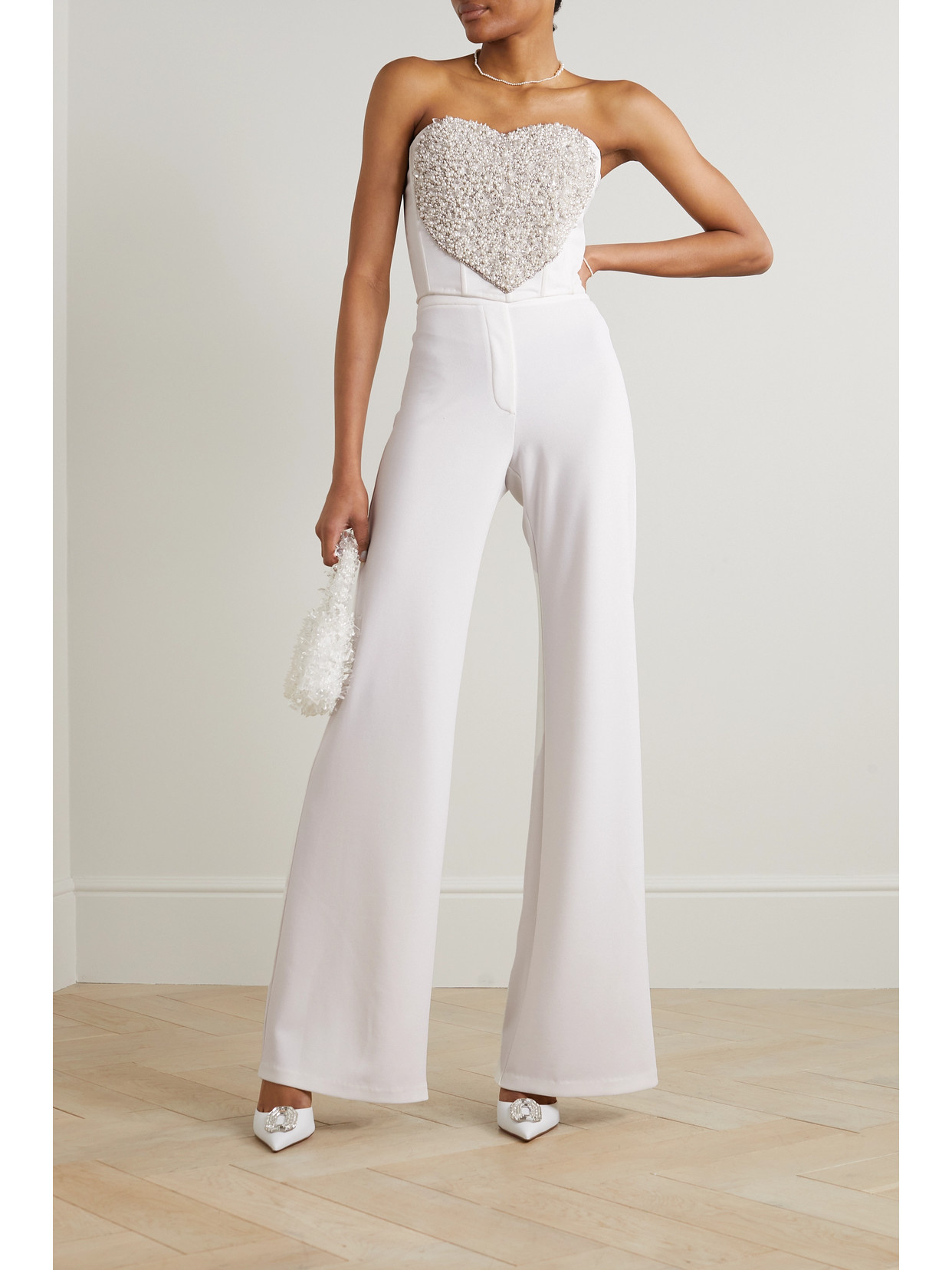 CLIO PEPPIATT STRAPLESS EMBELLISHED STRETCH-CREPE BUSTIER TOP