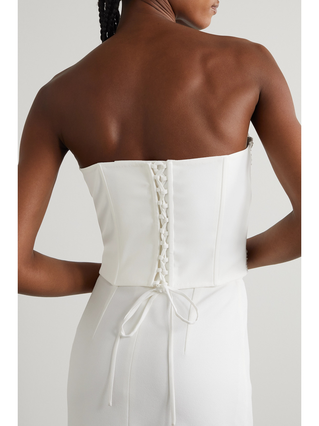 Shop Clio Peppiatt Embellished Crepe Bustier Top In Ivory