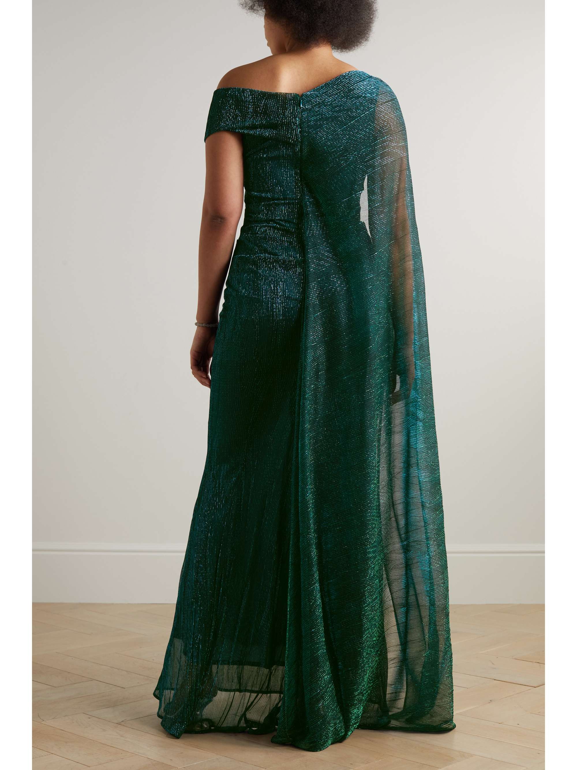 TALBOT RUNHOF Asymmetric cape-effect stretch-lamé gown