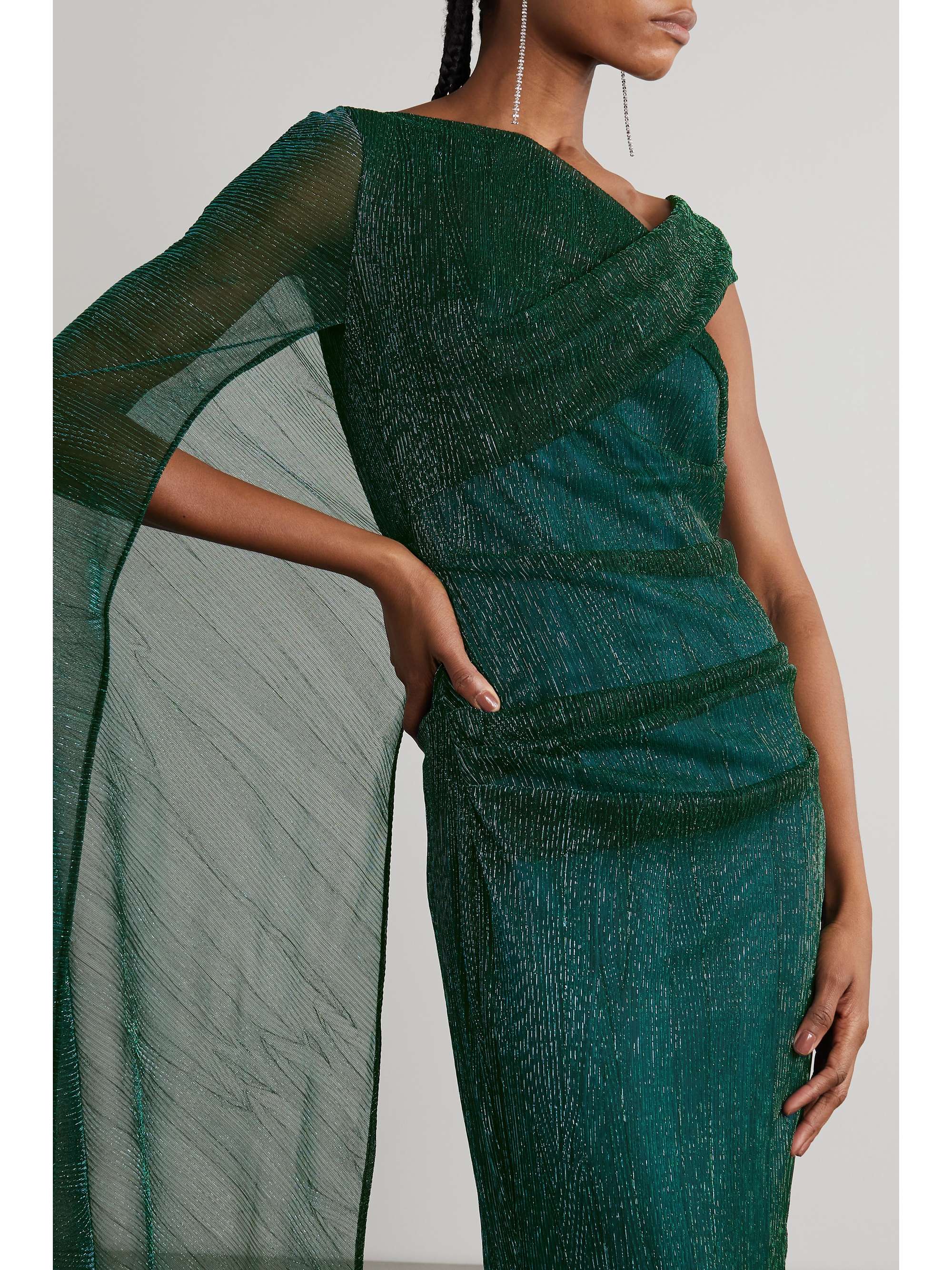 TALBOT RUNHOF Asymmetric cape-effect stretch-lamé gown