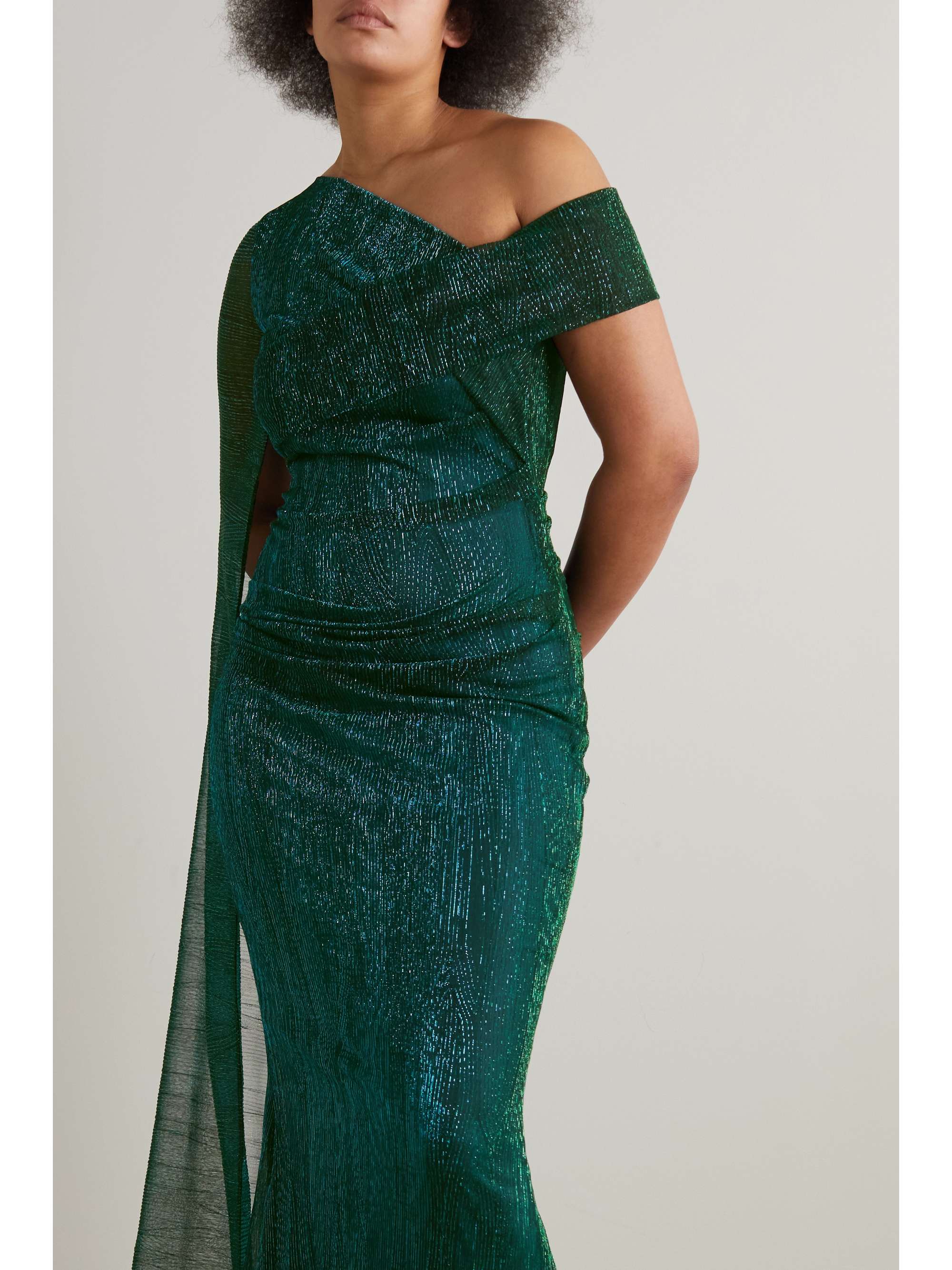 TALBOT RUNHOF Asymmetric cape-effect stretch-lamé gown
