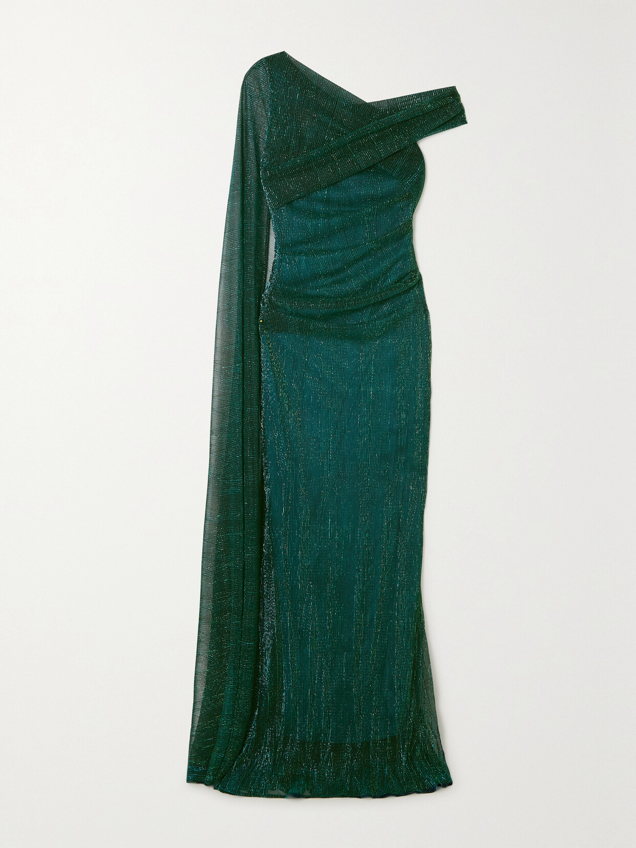 Talbot Runhof - Asymmetric Cape-effect Stretch-lamé Gown - Green