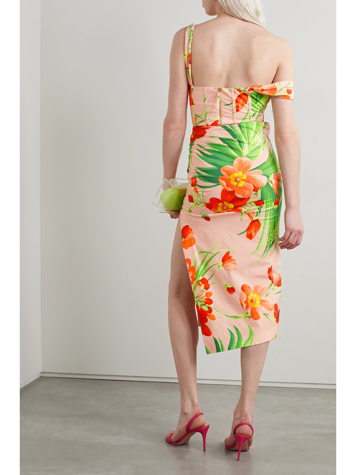 Carolina Herrera Floral-print Ruched Bodice Off-shoulder Midi Dress
