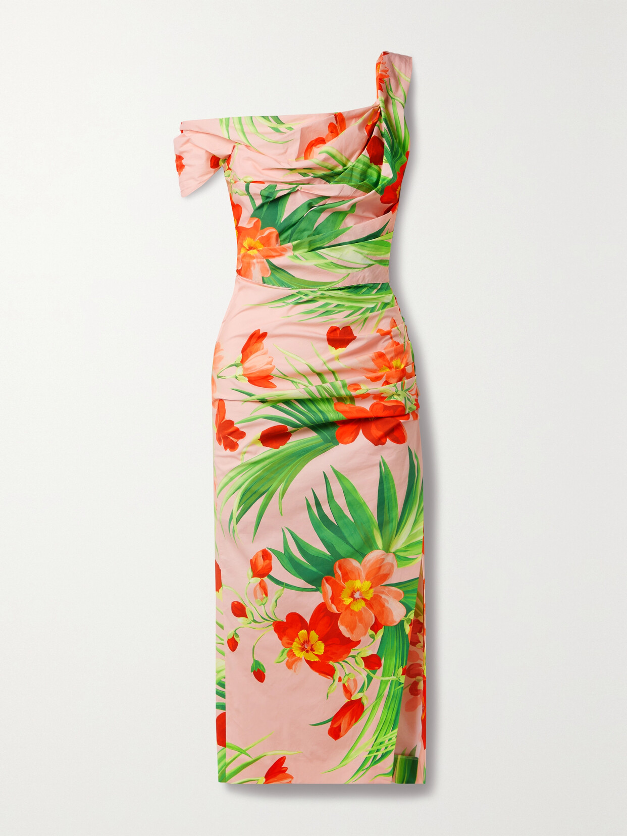 Carolina Herrera Floral-print Ruched Bodice Off-shoulder Midi Dress