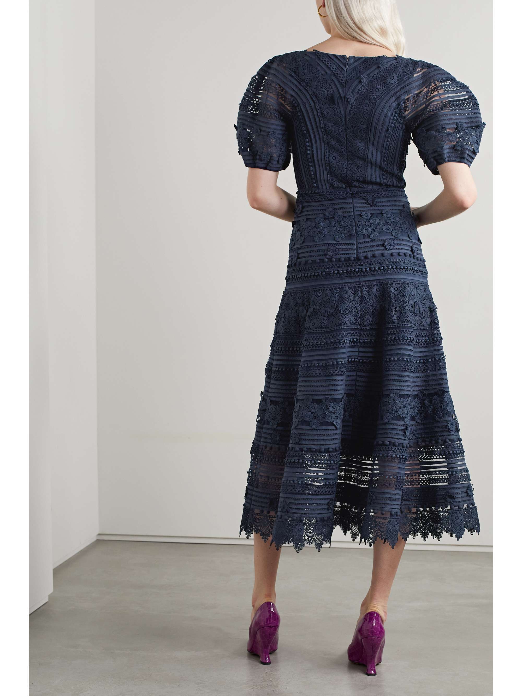 CAROLINA HERRERA Pintucked crochet and mesh midi dress
