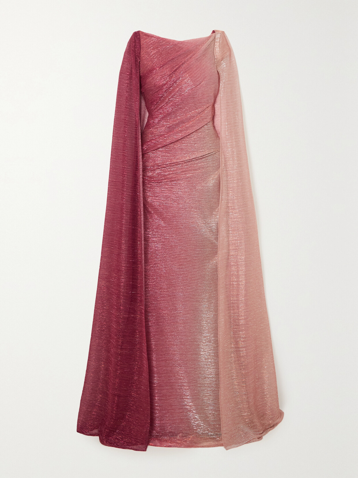 Talbot Runhof - Asymmetric Cape-effect Metallic Voile Gown - Pink