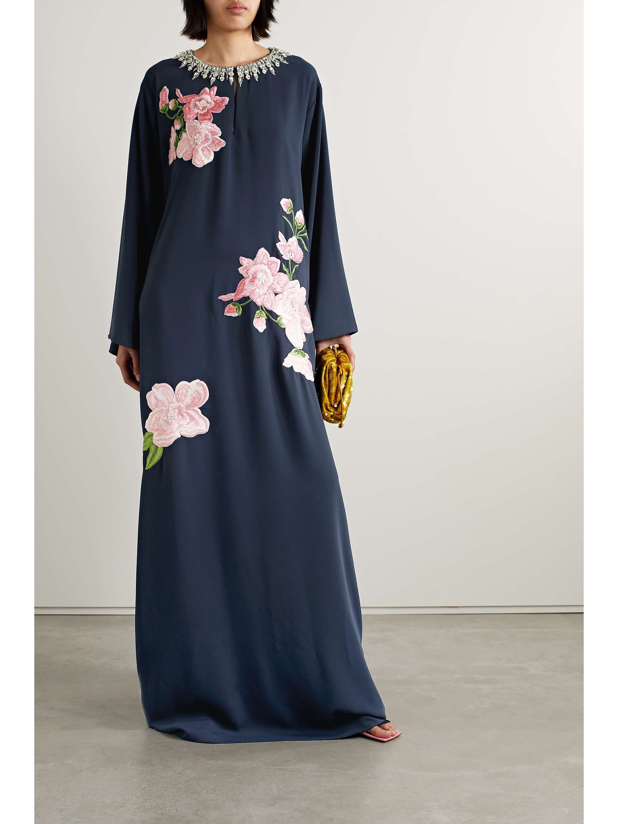 CAROLINA HERRERA Crystal-embellished embroidered crepe kaftan