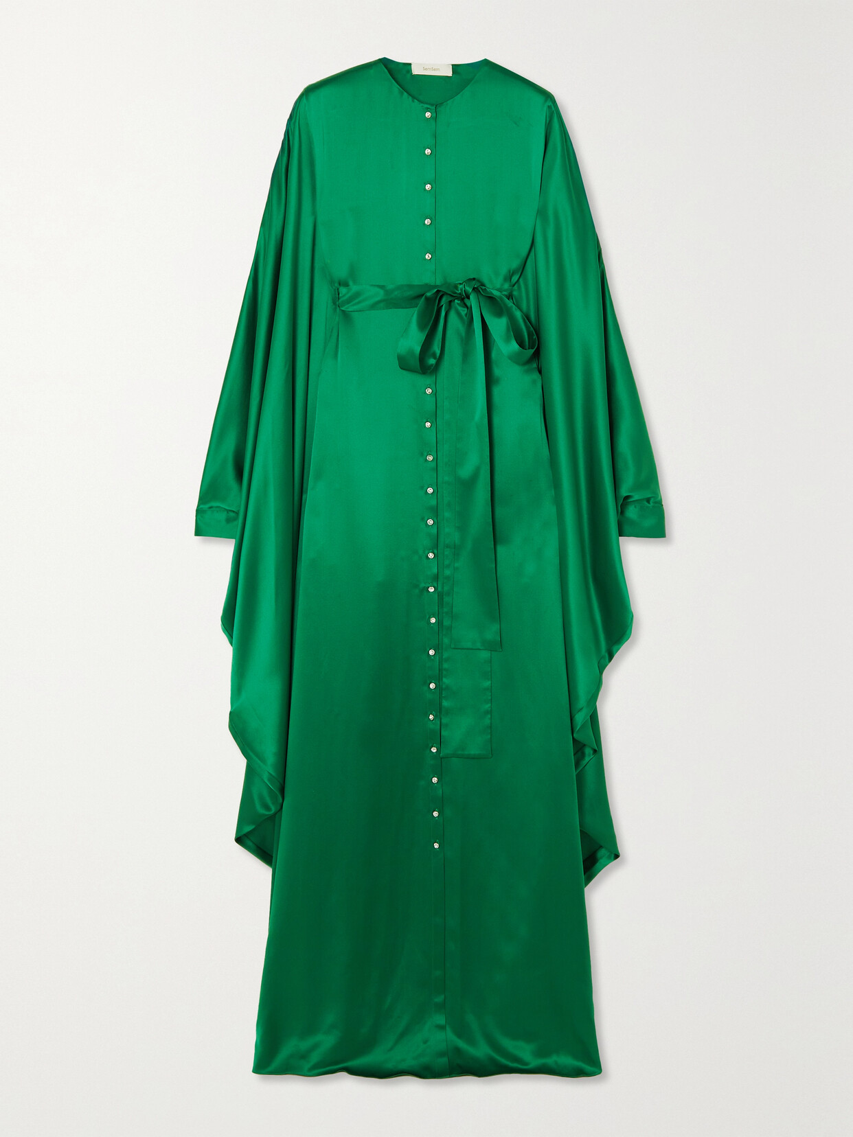 SemSem - Belted Button-embellished Silk Kaftan - Green