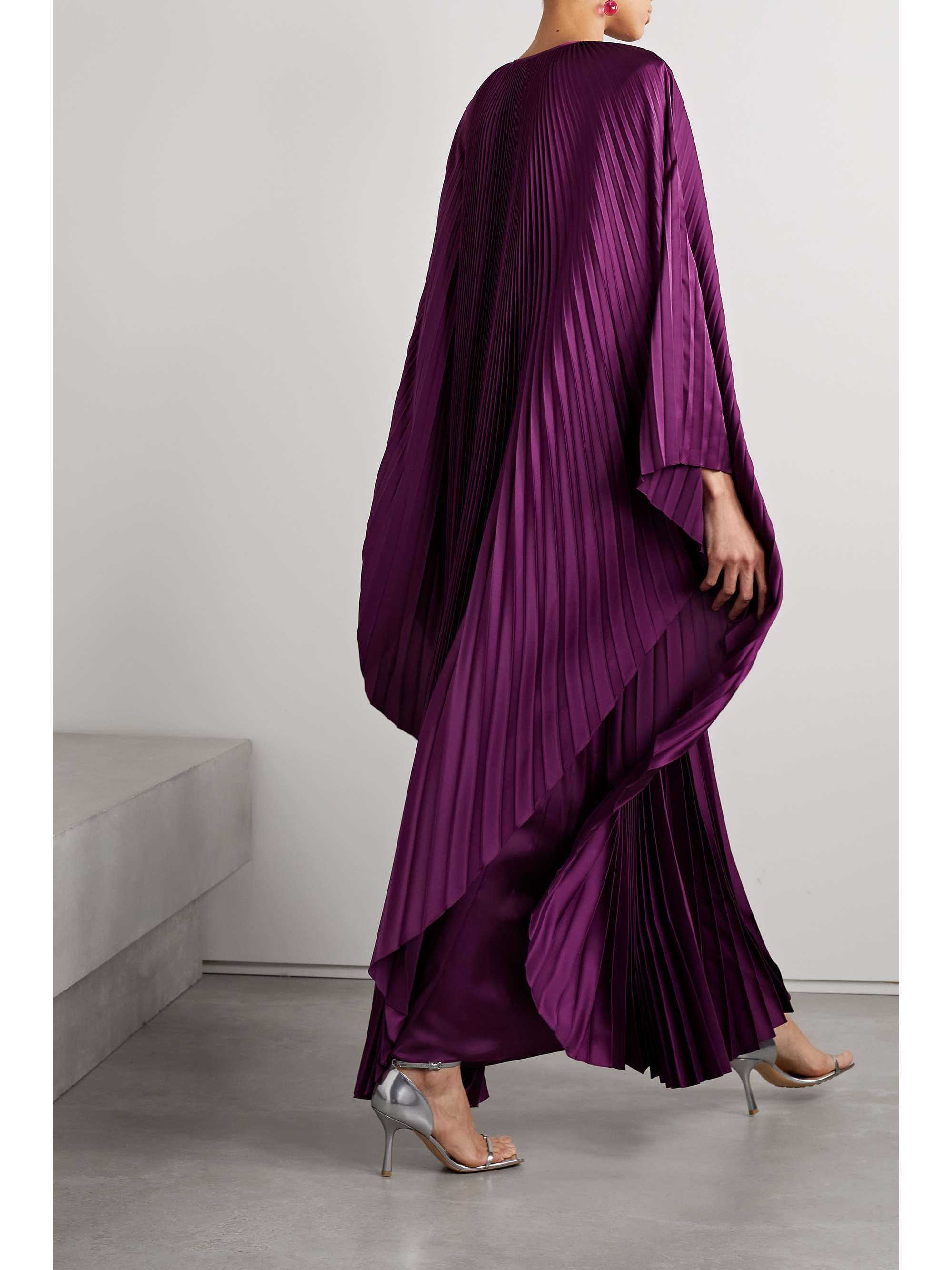 SEMSEM Crystal-embellished plissé-satin maxi dress