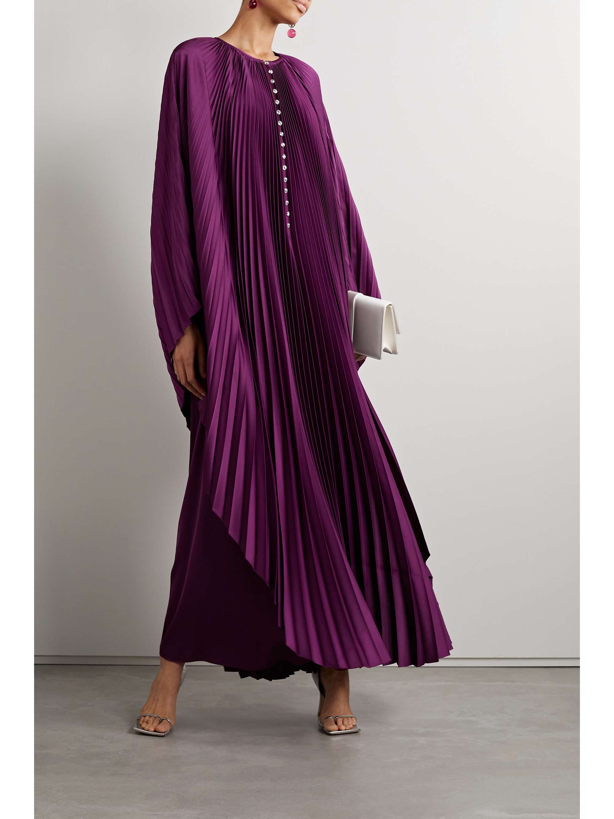 SEMSEM Crystal-embellished plissé-satin maxi dress
