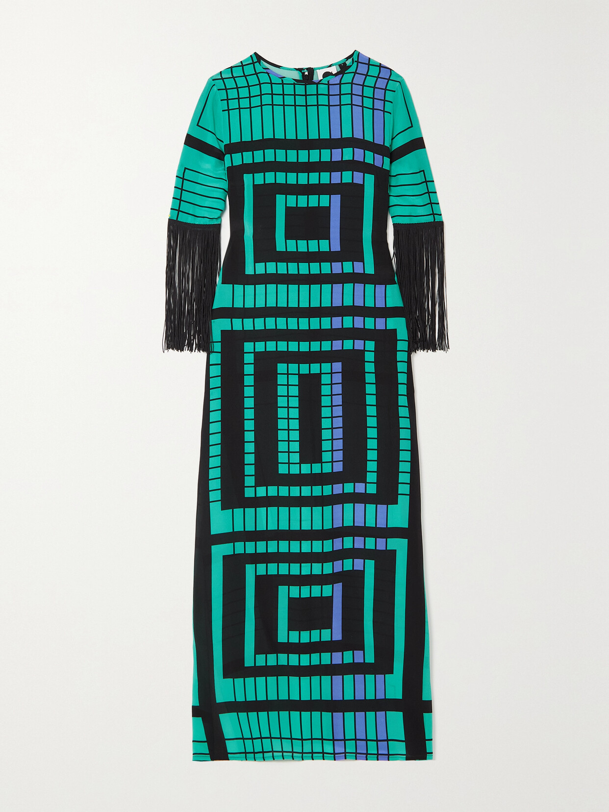 Louisa Parris + Net Sustain Fringed Printed Silk Crepe De Chine Maxi Dress - Green