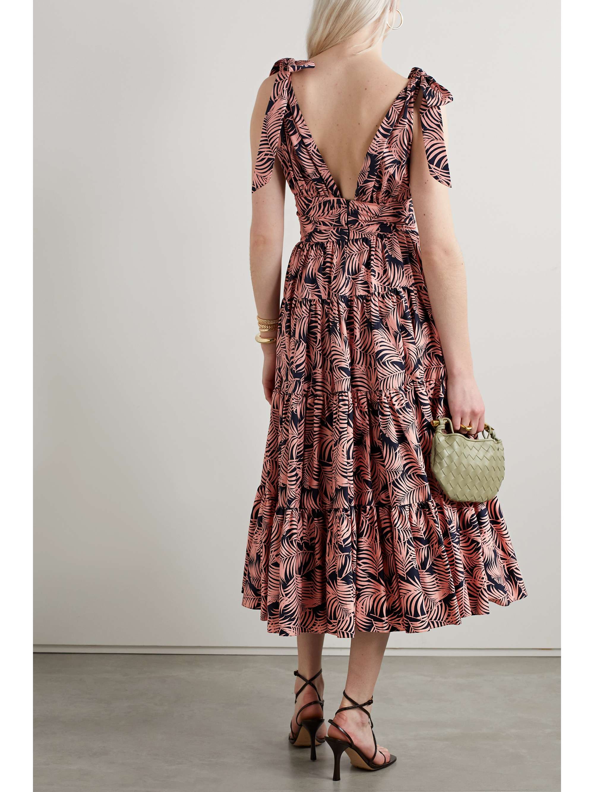 CAROLINA HERRERA Tiered printed cotton-blend poplin midi dress