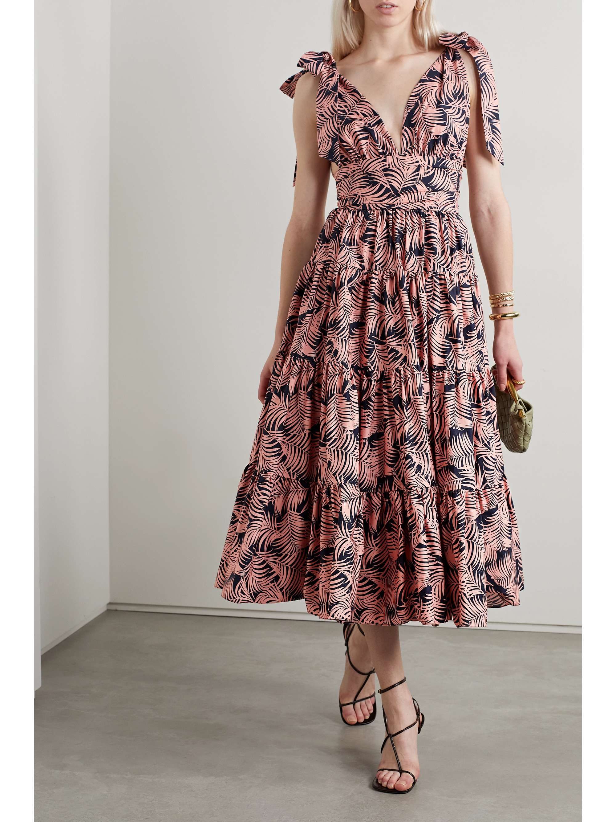 CAROLINA HERRERA Tiered printed cotton-blend poplin midi dress