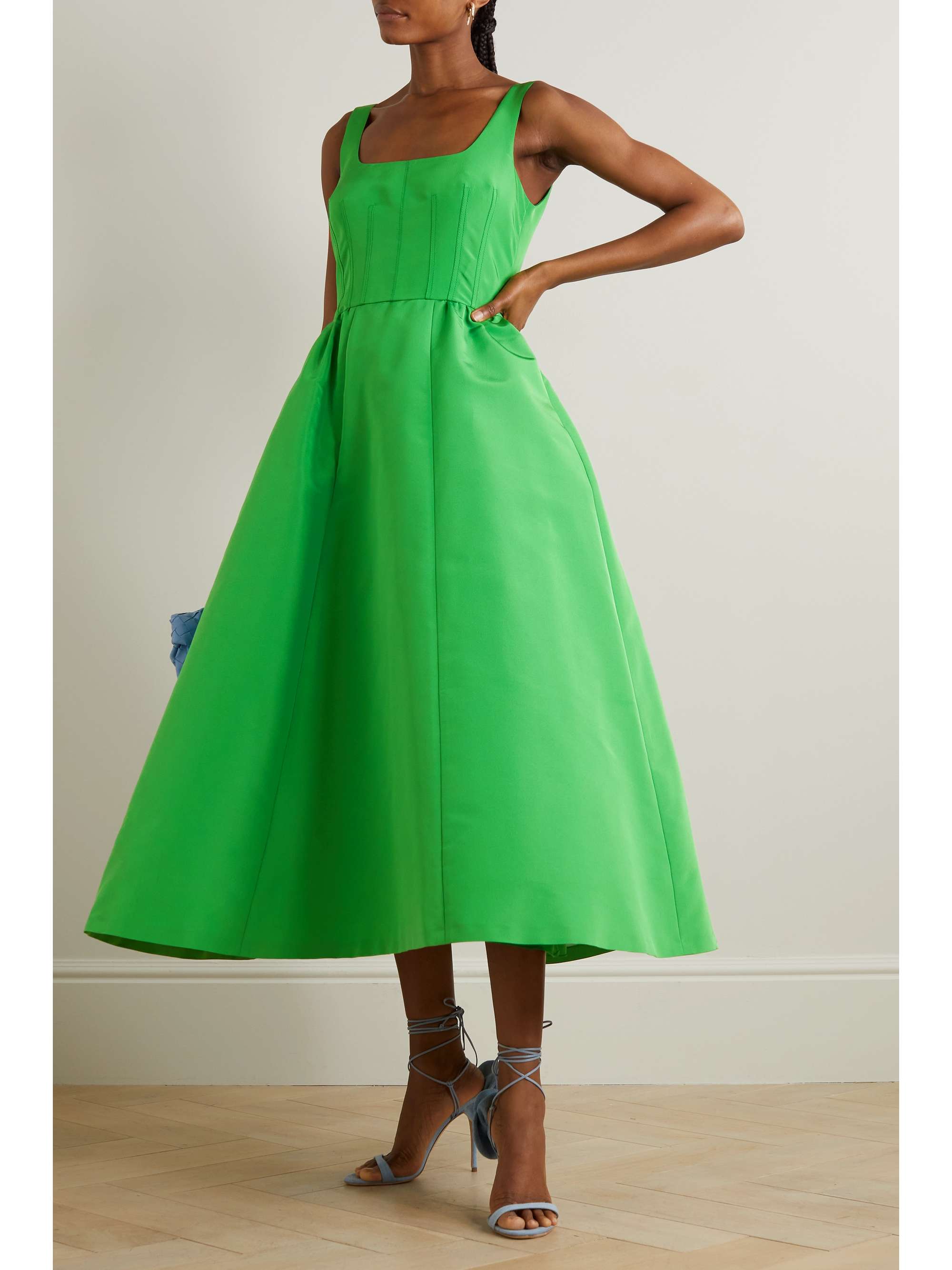 CAROLINA HERRERA Paneled silk-faille midi dress | NET-A-PORTER