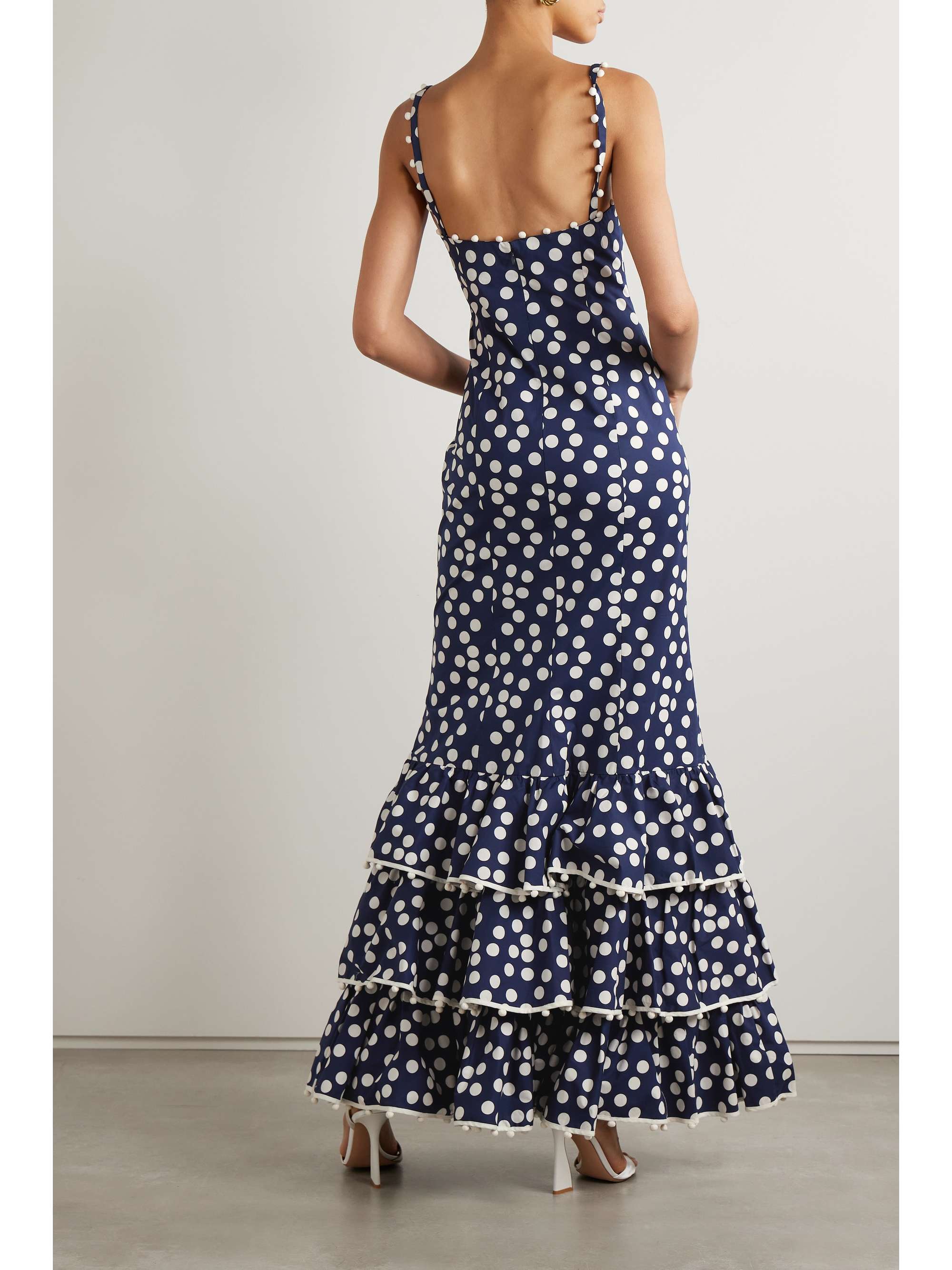 CAROLINA HERRERA Ruffled pompom-embellished polka-dot stretch-cotton ...