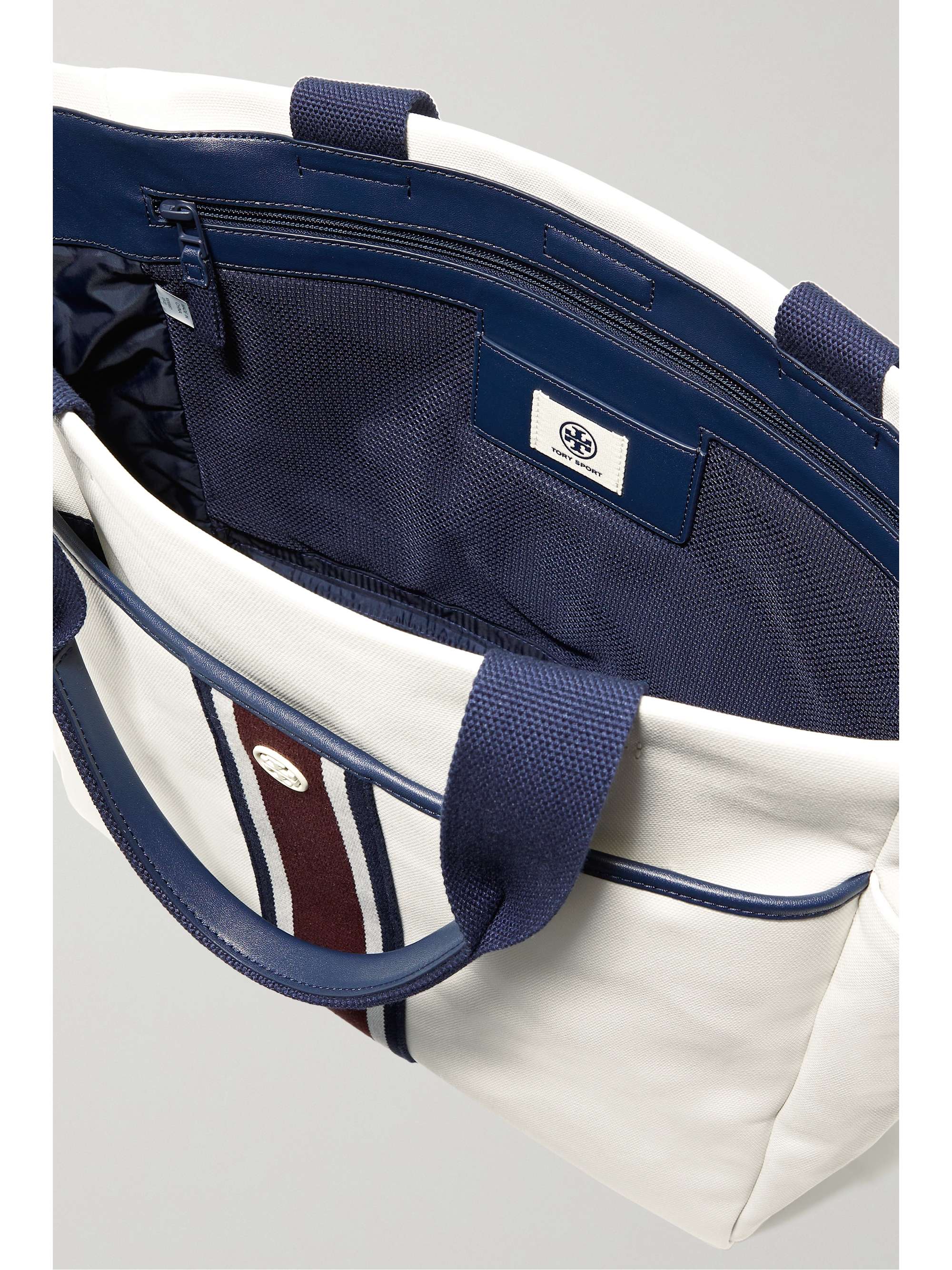 TORY SPORT Faux leather and webbing-trimmed canvas tote
